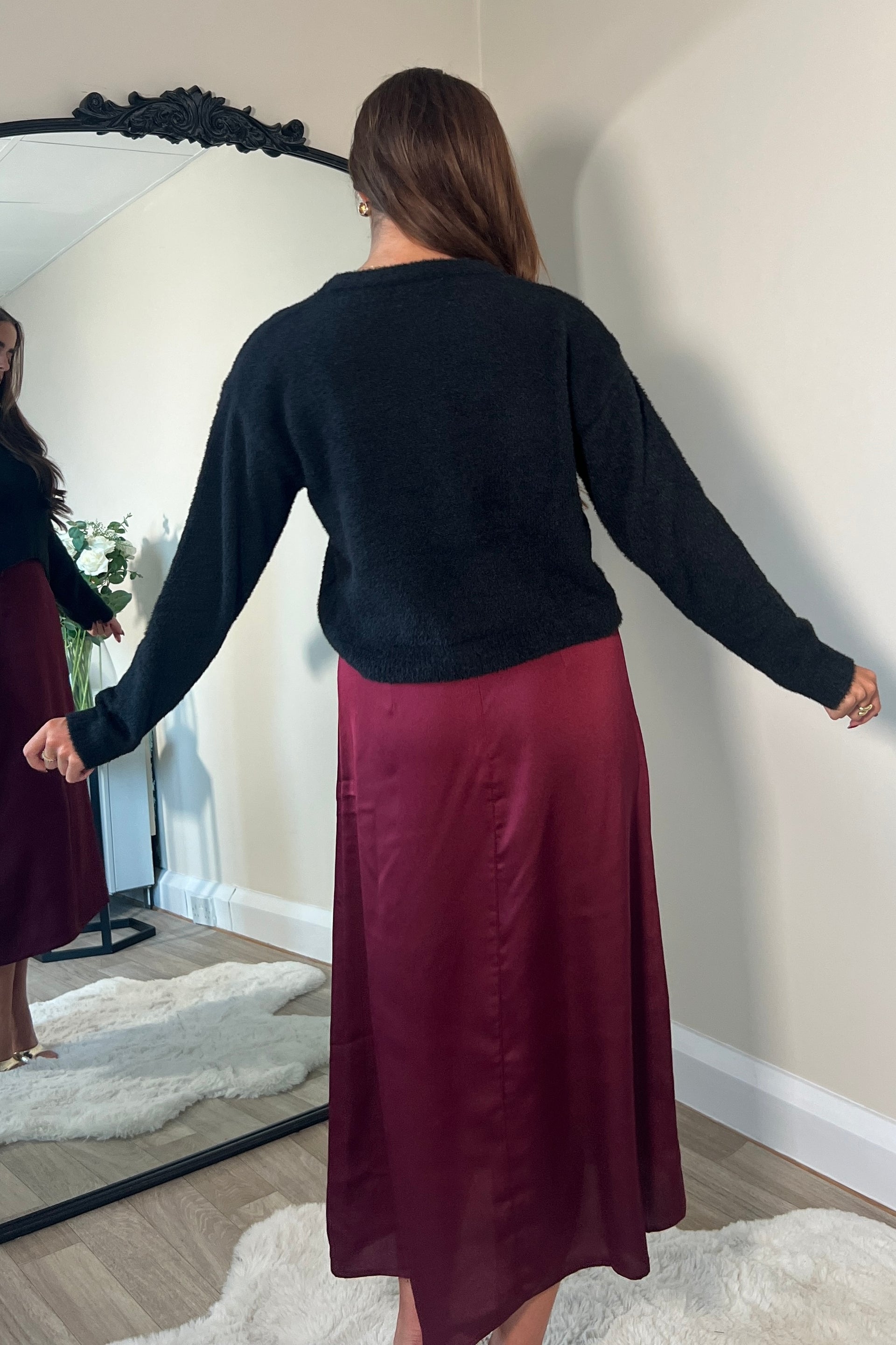 Ayesha Jumper And Satin Slip Dress Set Wine