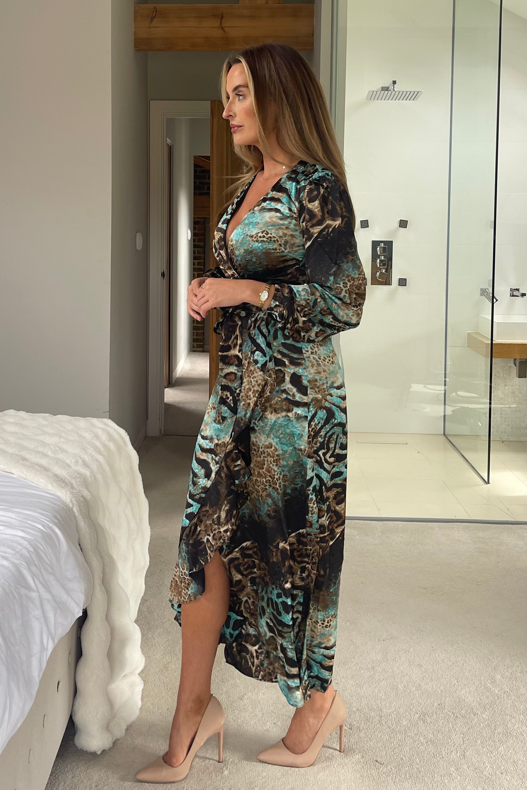 Erin Frill Hem Animal Print Midi Dress