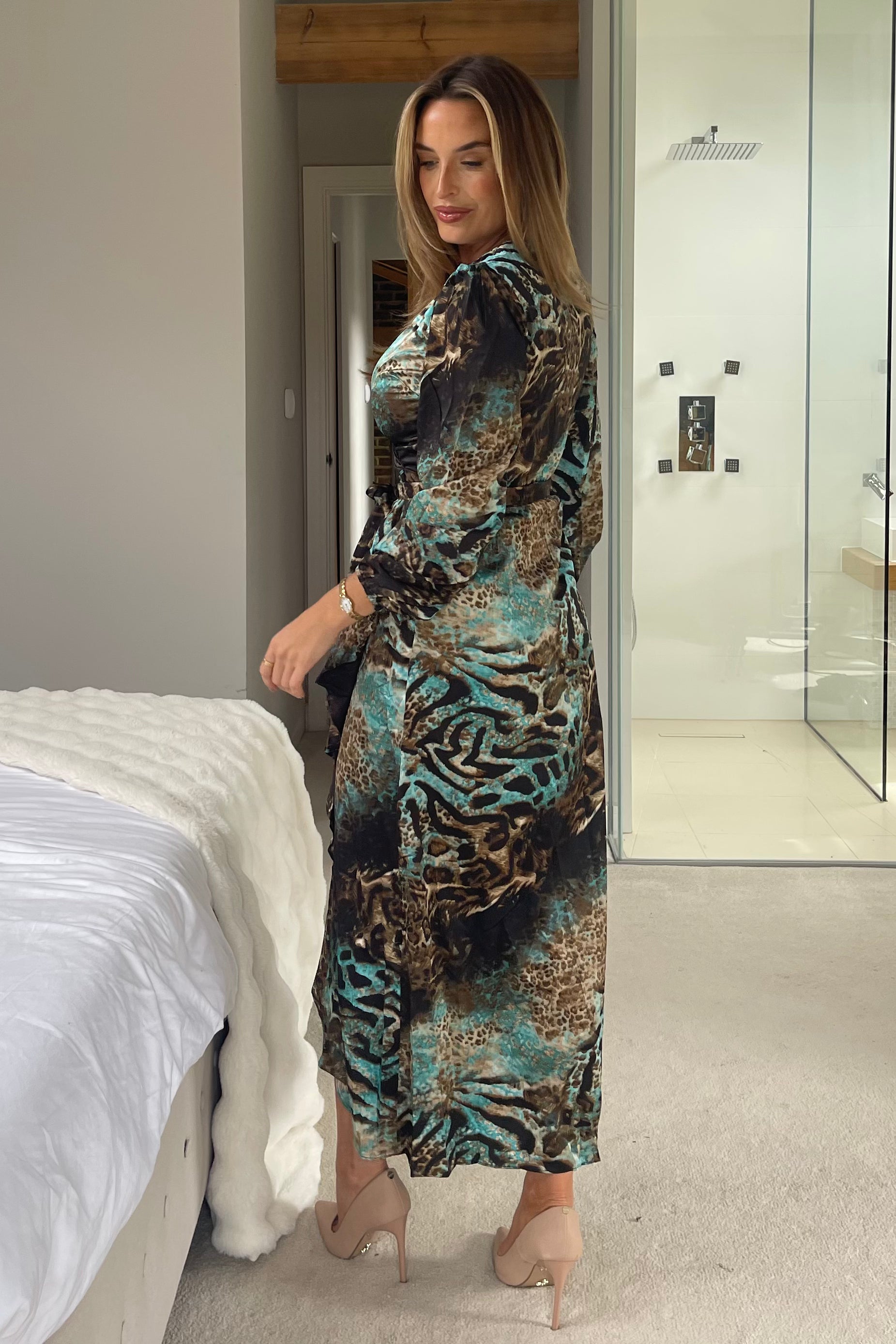 Erin Frill Hem Animal Print Midi Dress
