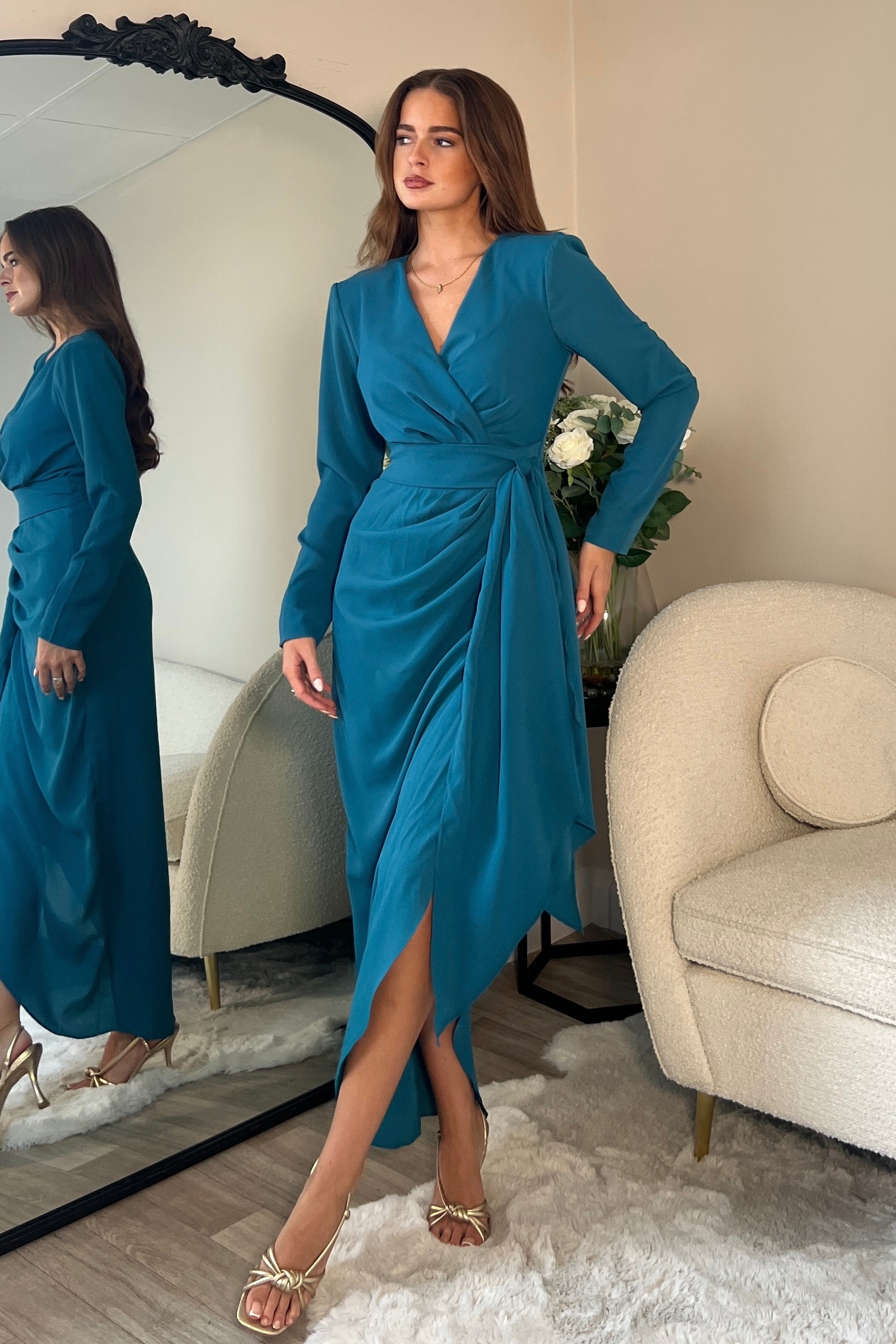 Bria Teal Wrap Maxi Dress
