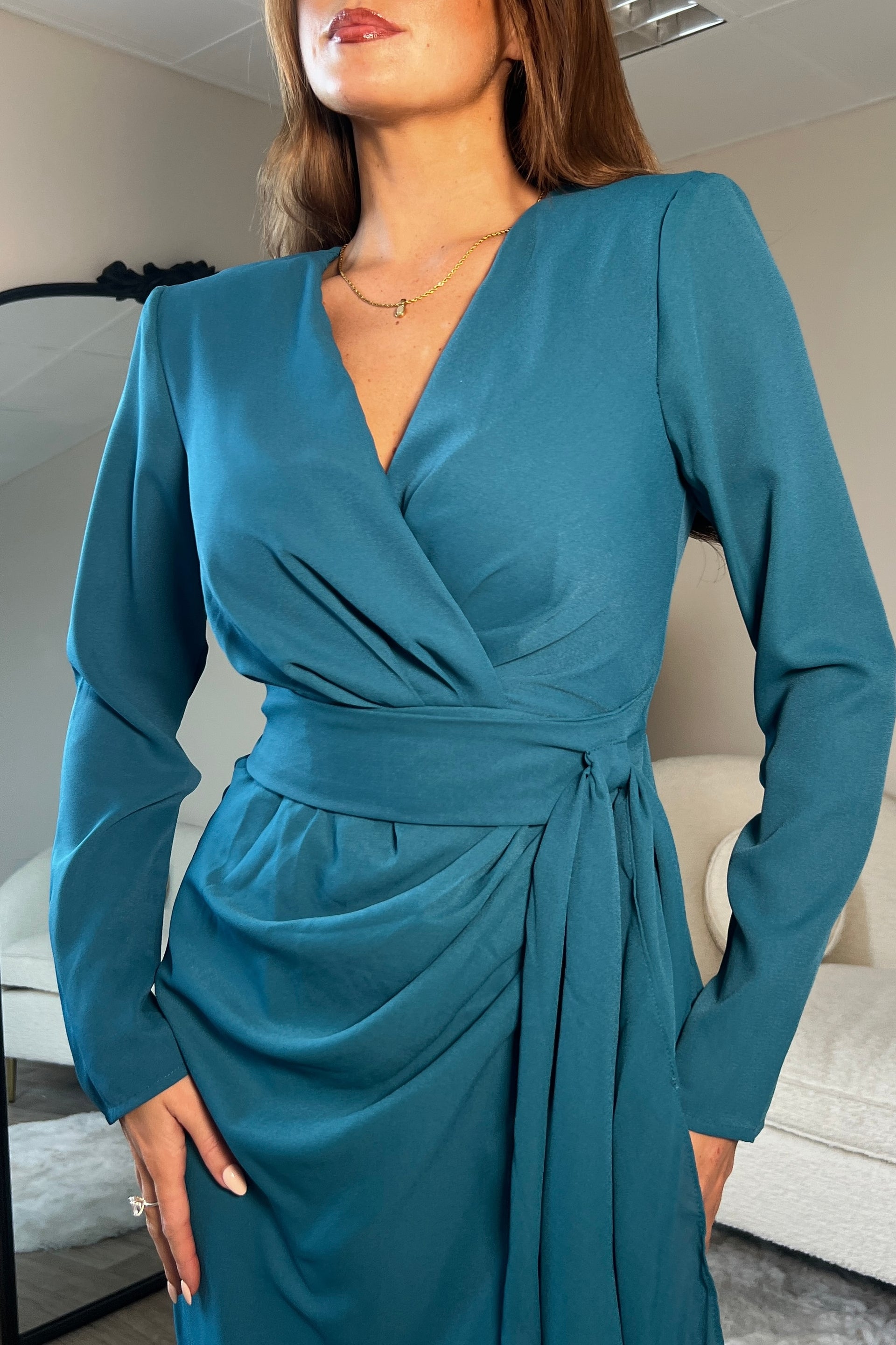 Bria Teal Wrap Maxi Dress