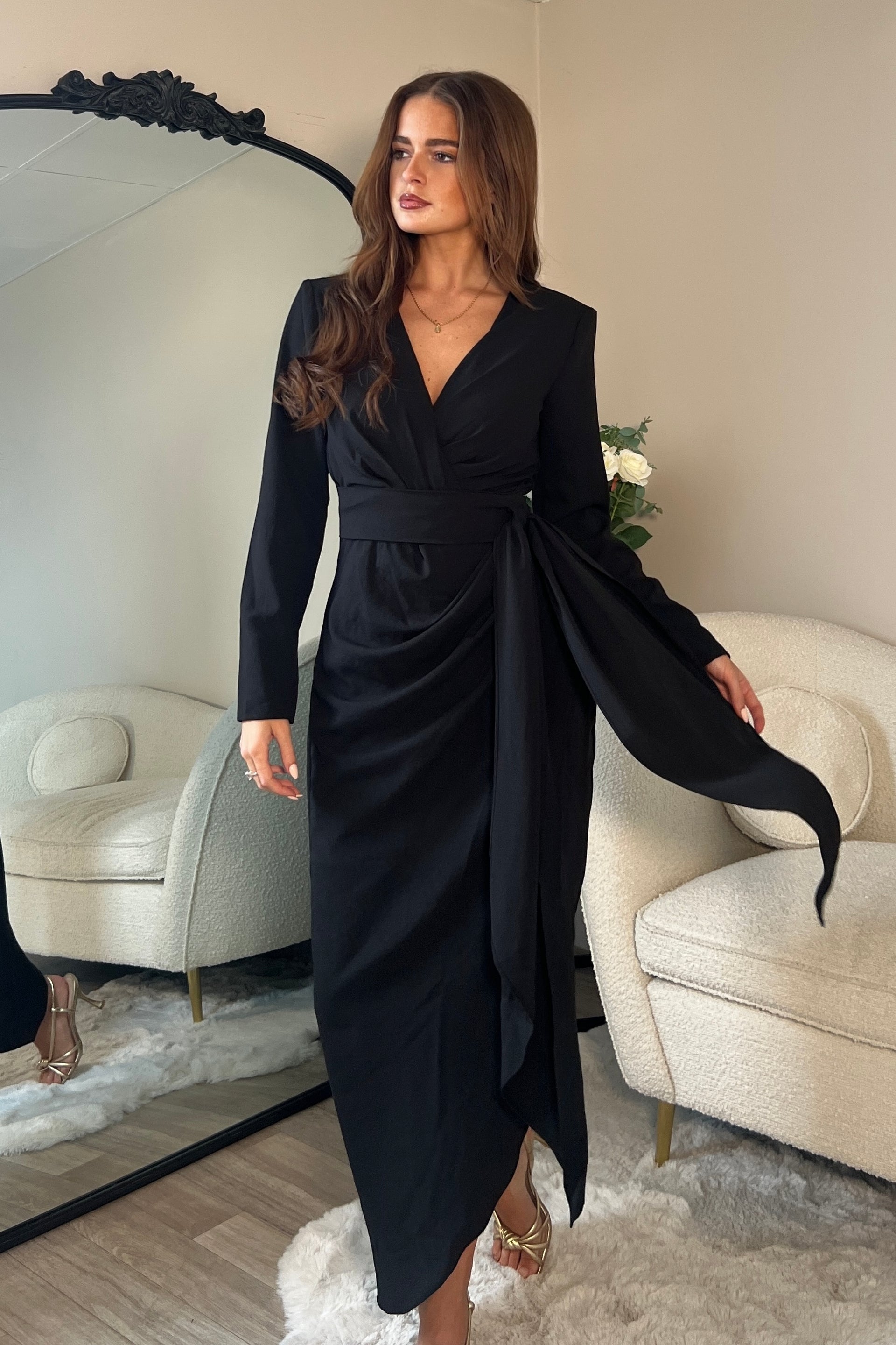 Bria Black Wrap Maxi Dress