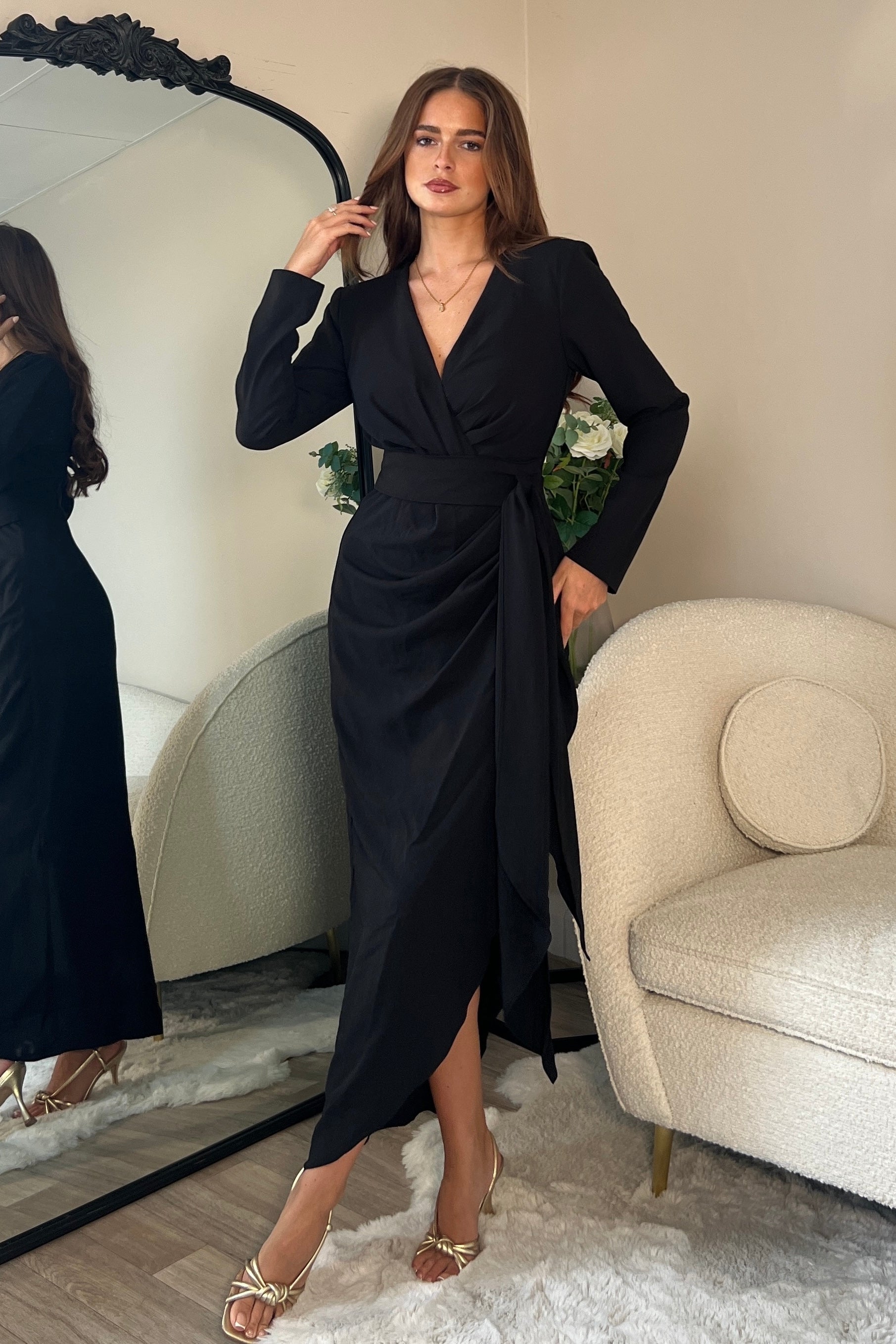 Bria Black Wrap Maxi Dress