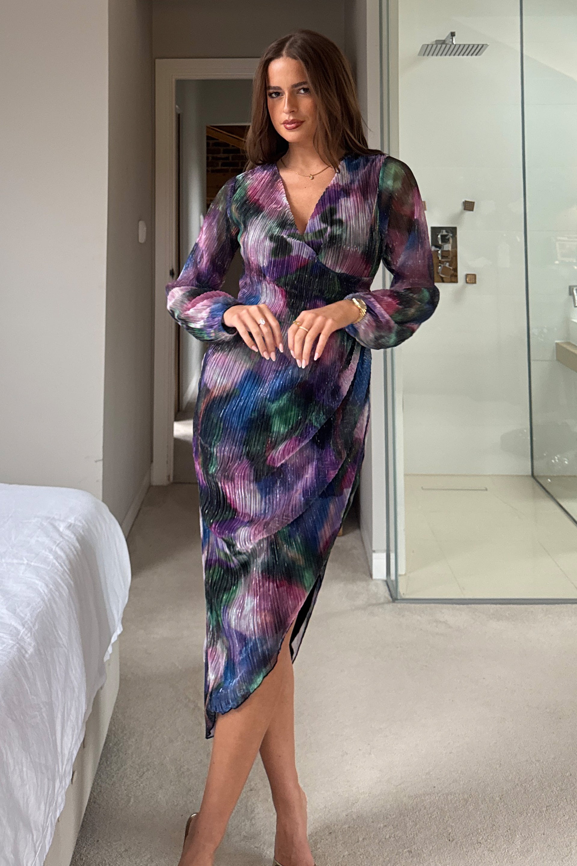 Elsa Purple Shimmer Wrap Midi Dress