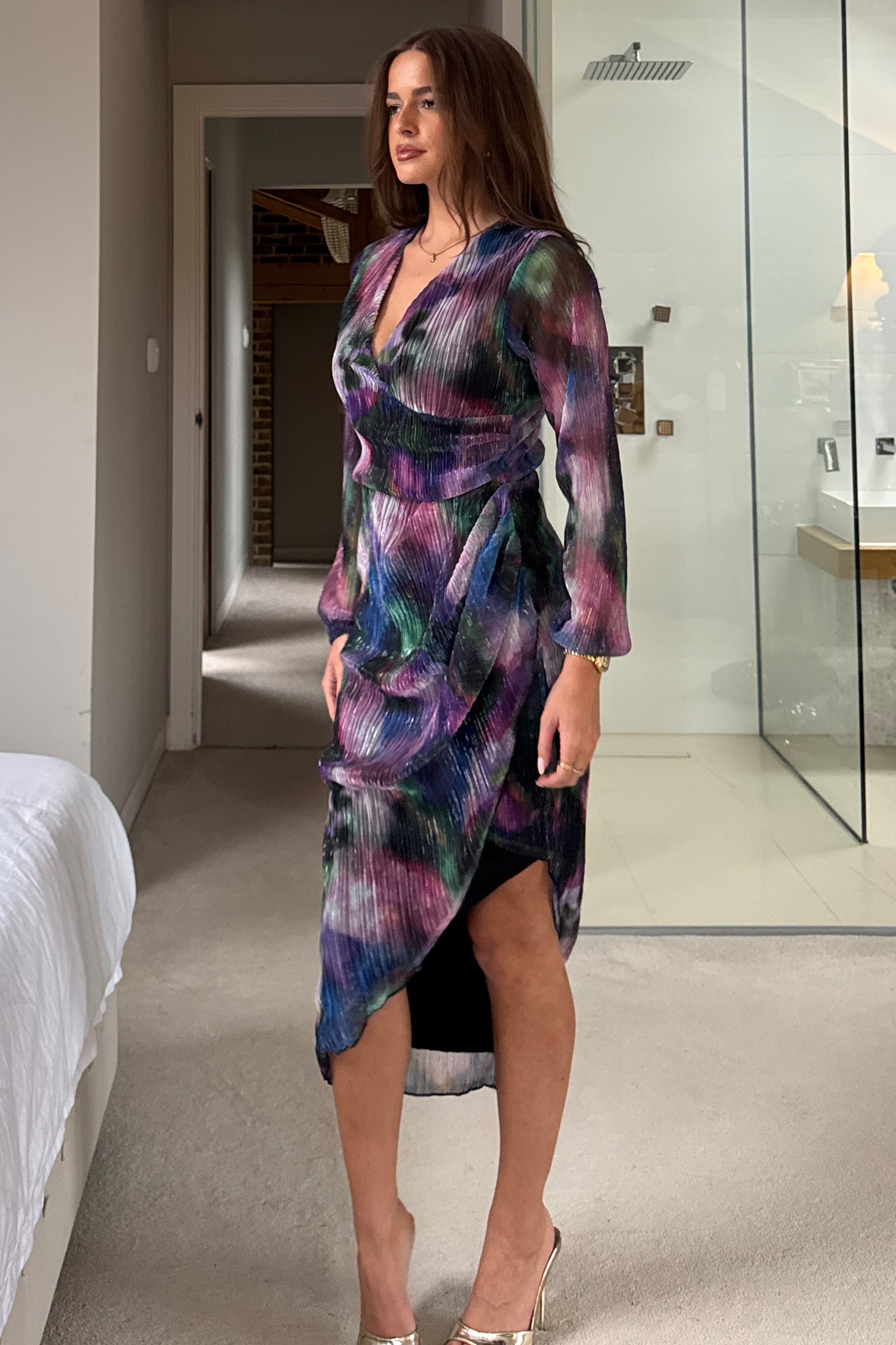 Elsa Purple Shimmer Wrap Midi Dress