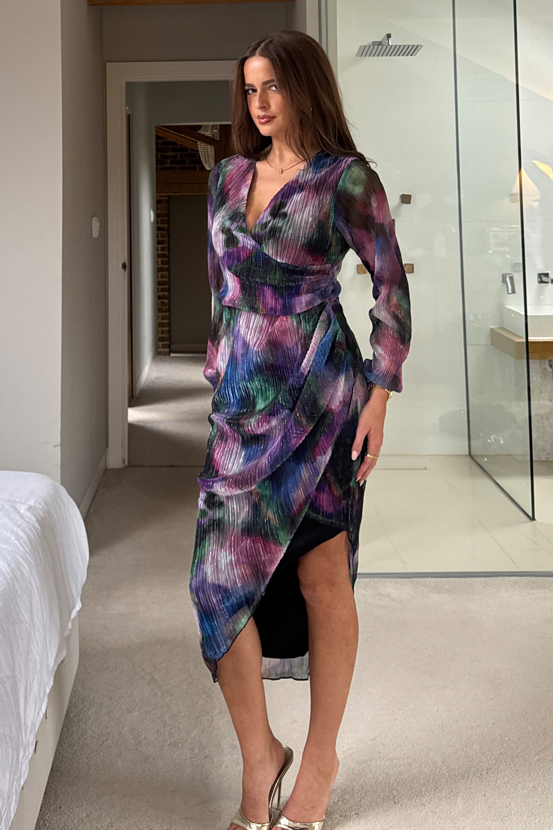 Elsa Purple Shimmer Wrap Midi Dress