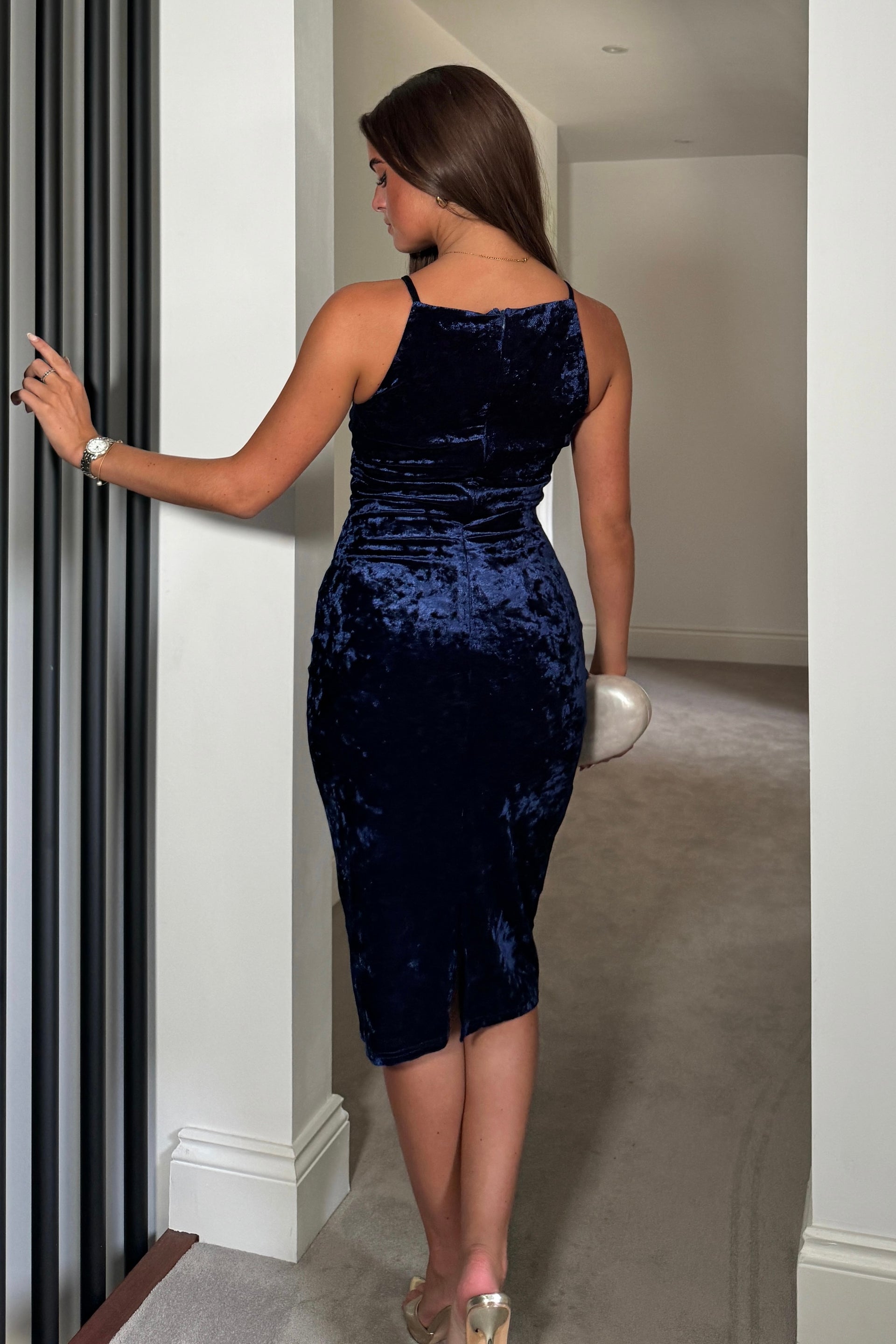 Carrie Navy Velvet Bodycon Midi Dress