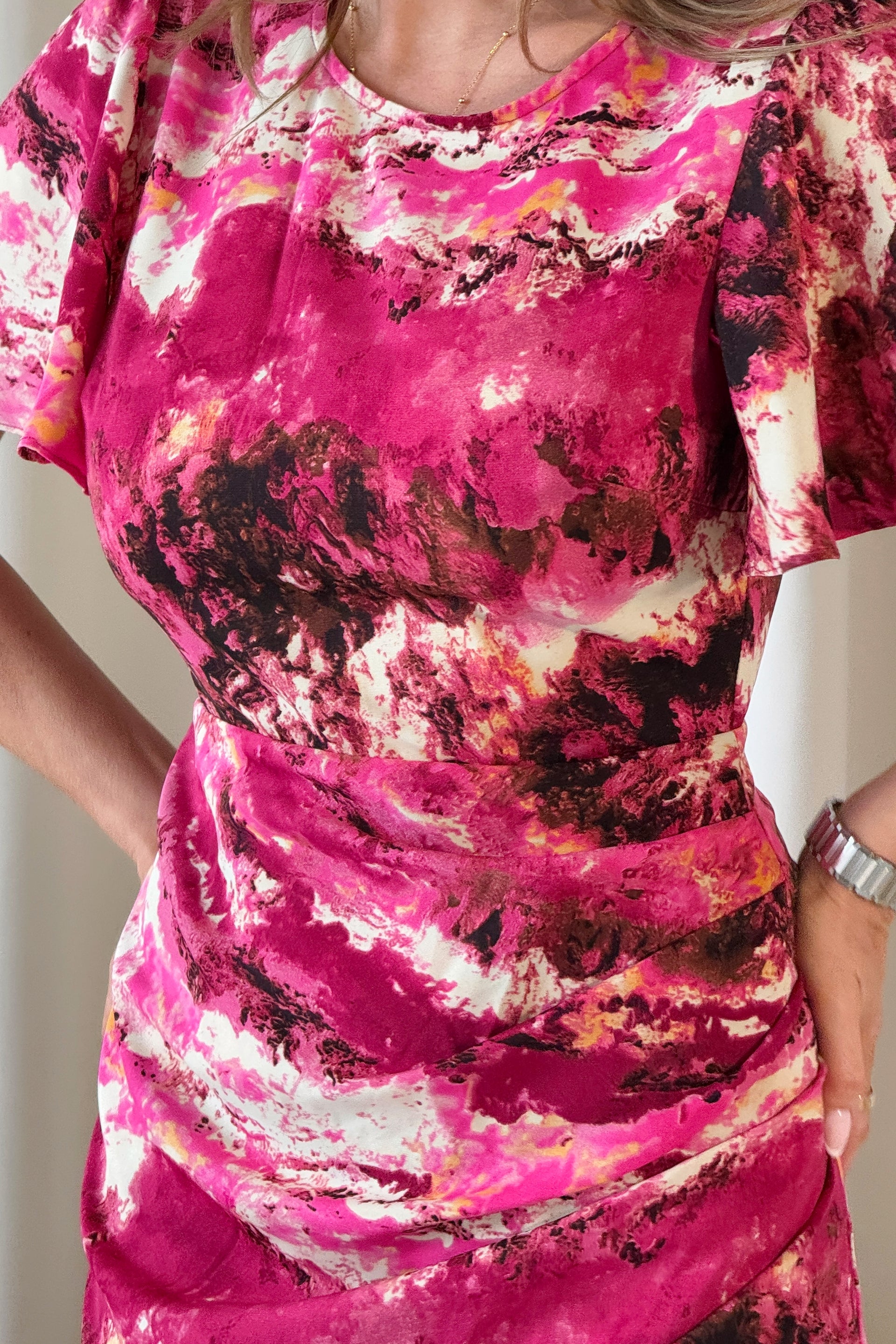 Lucia Wrap Skirt Pink Marble Print Midi Dress