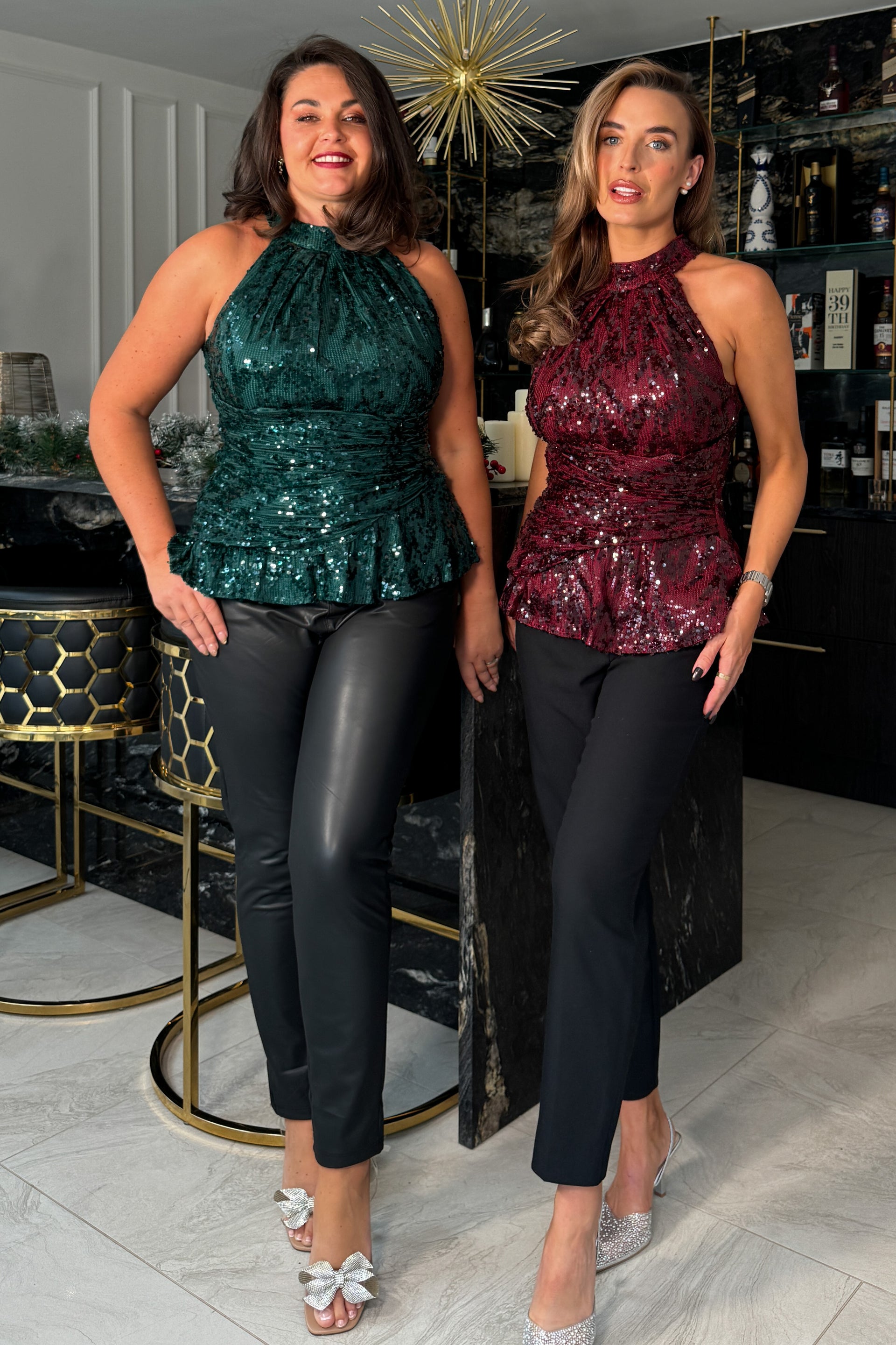 Alessia Halter Neck Top Green Sequin