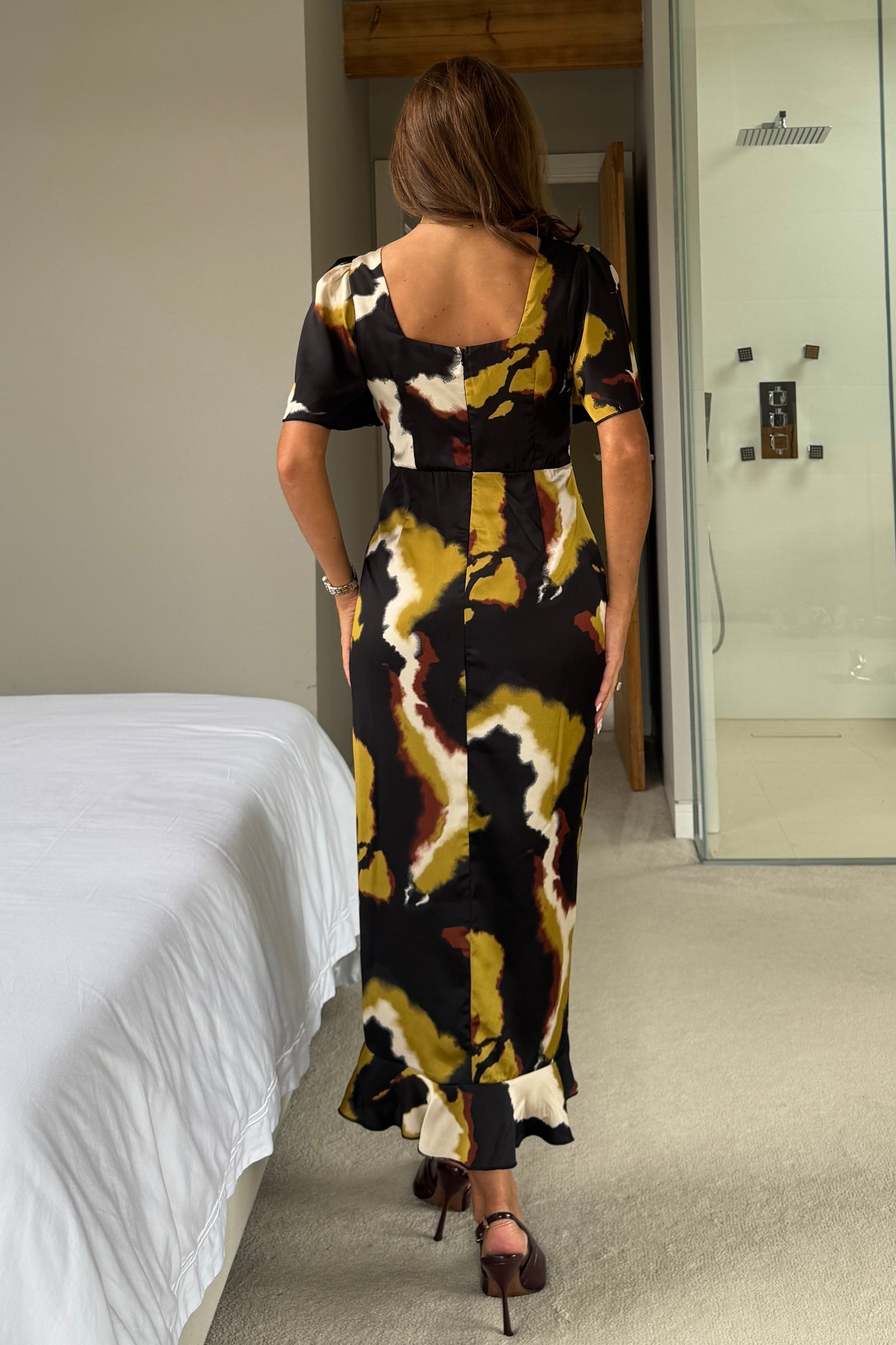 Heidi Abstract Print Ruched Midi Dress