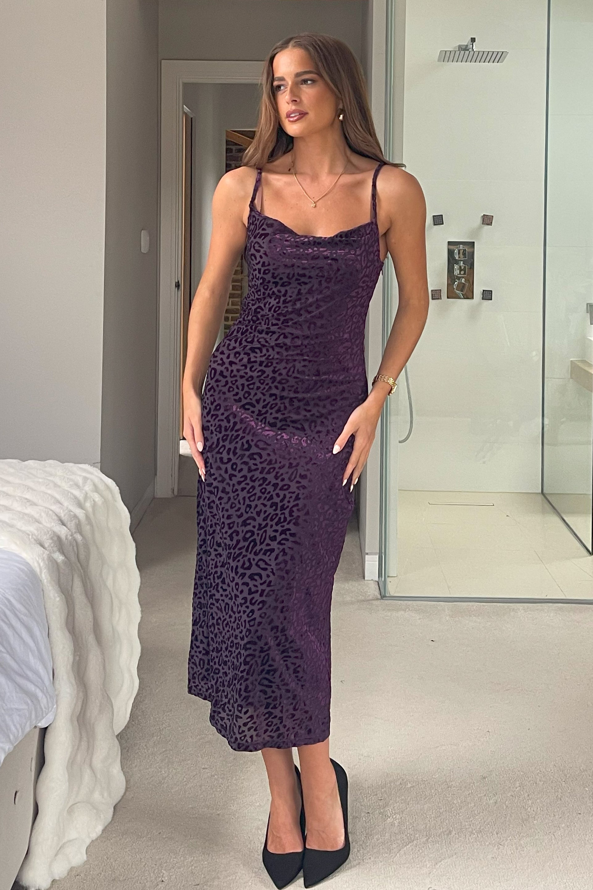 Naomi Velvet Burnout Slip Dress In Purple