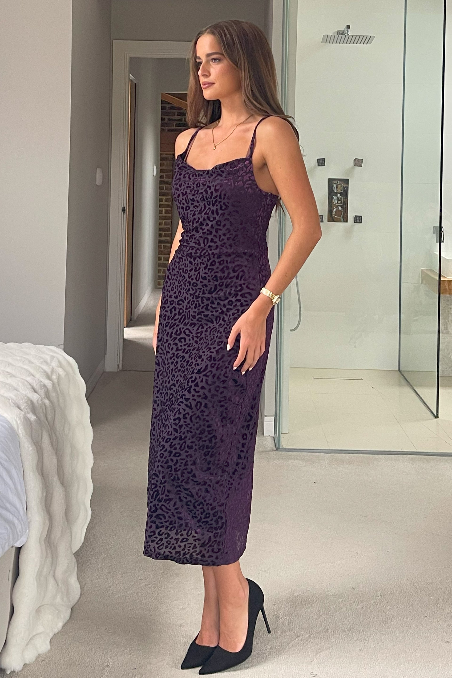 Naomi Velvet Burnout Slip Dress In Purple