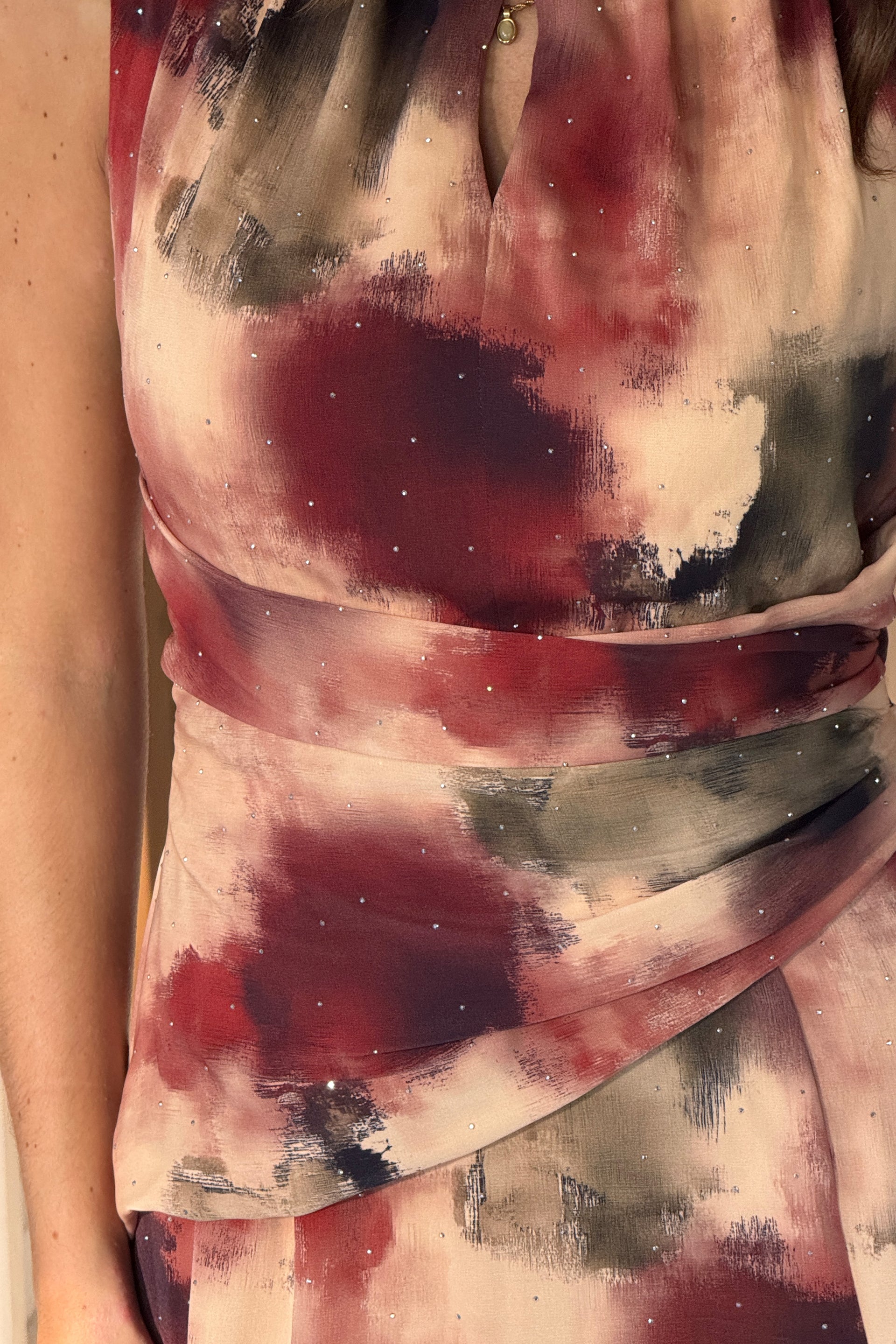 Bay Boat Neck Keyhole Detail Midi Dress Brown Abstract