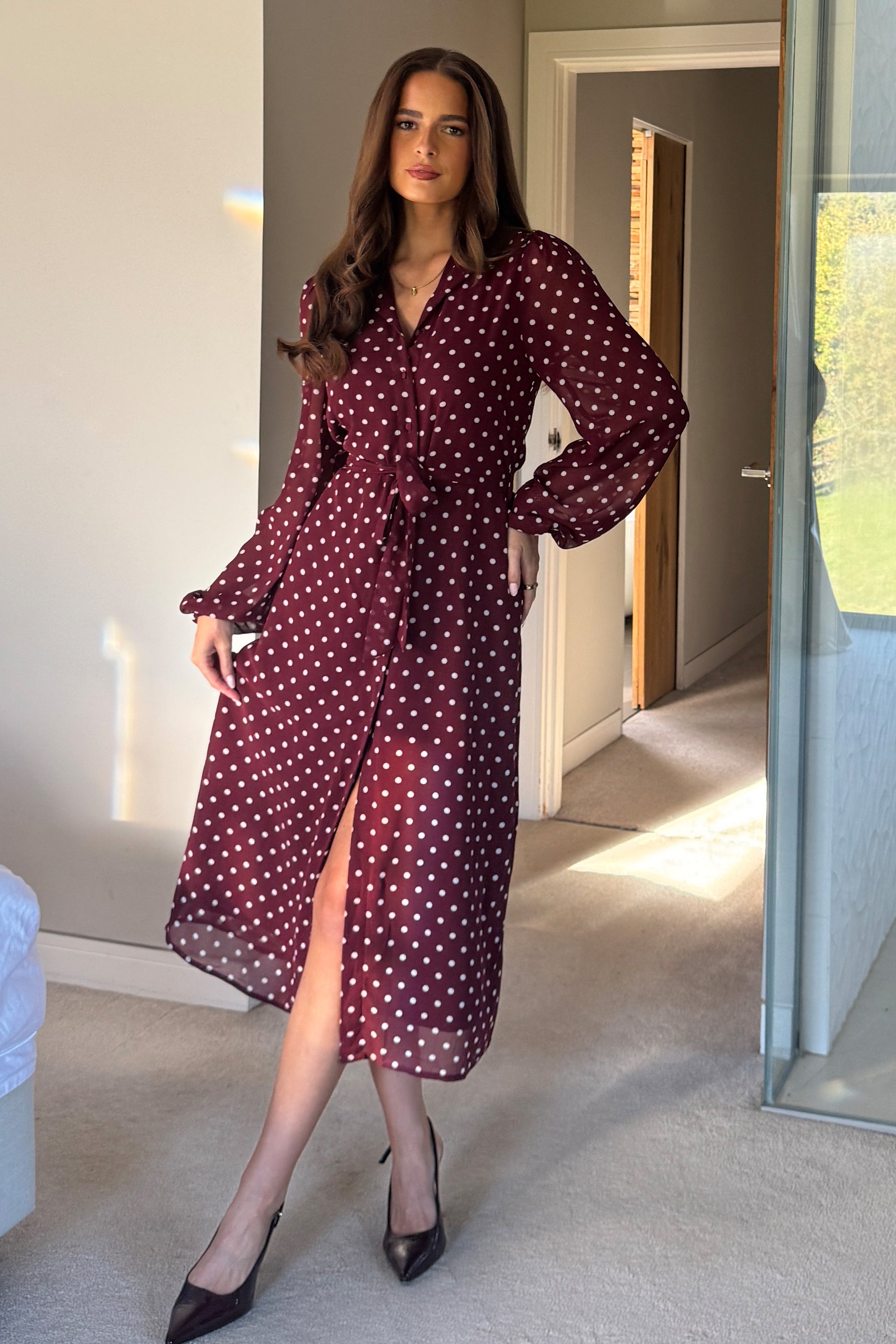 Kaya Berry Spot Print Midi Shirt Dress