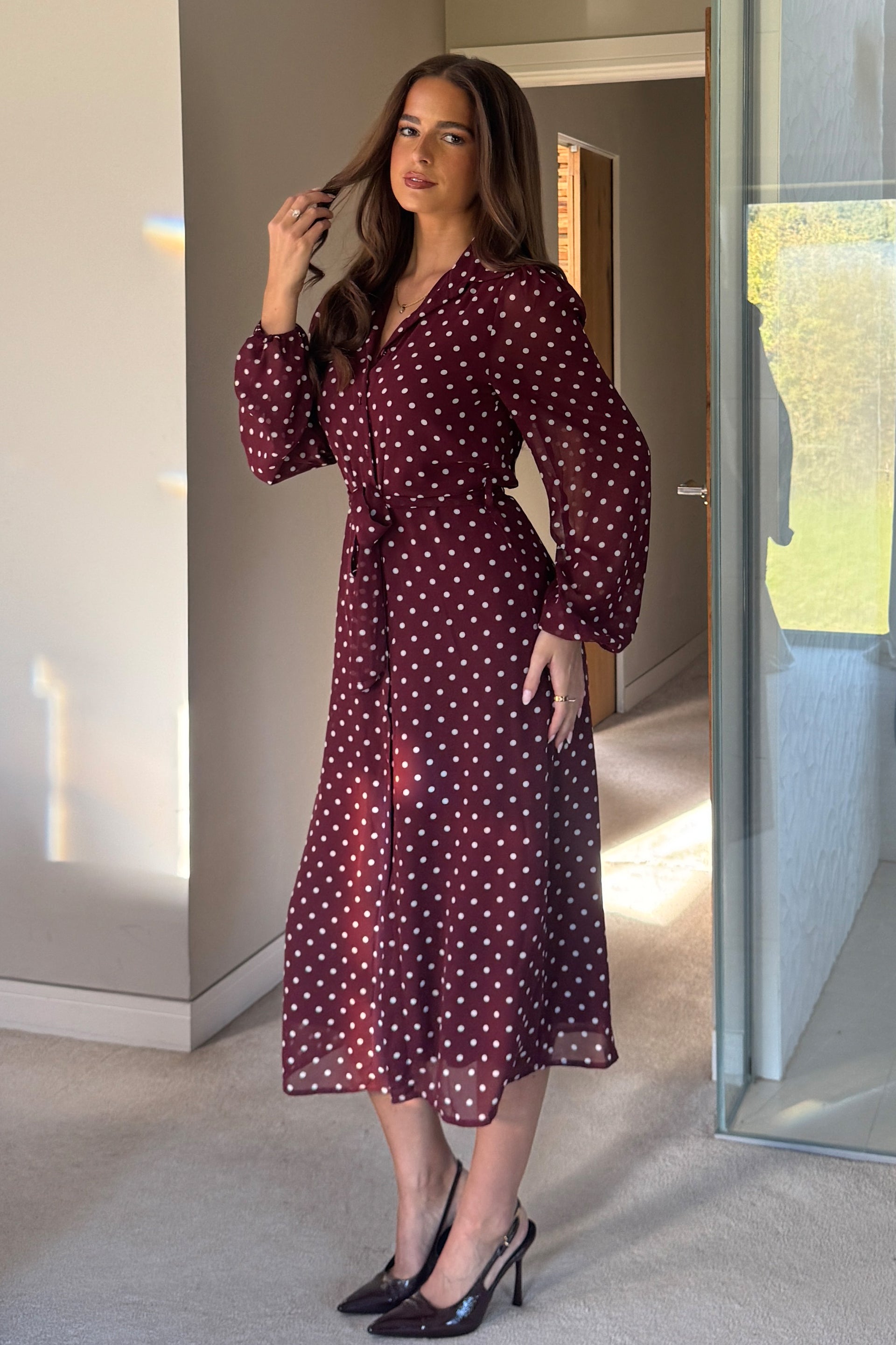Kaya Berry Spot Print Midi Shirt Dress