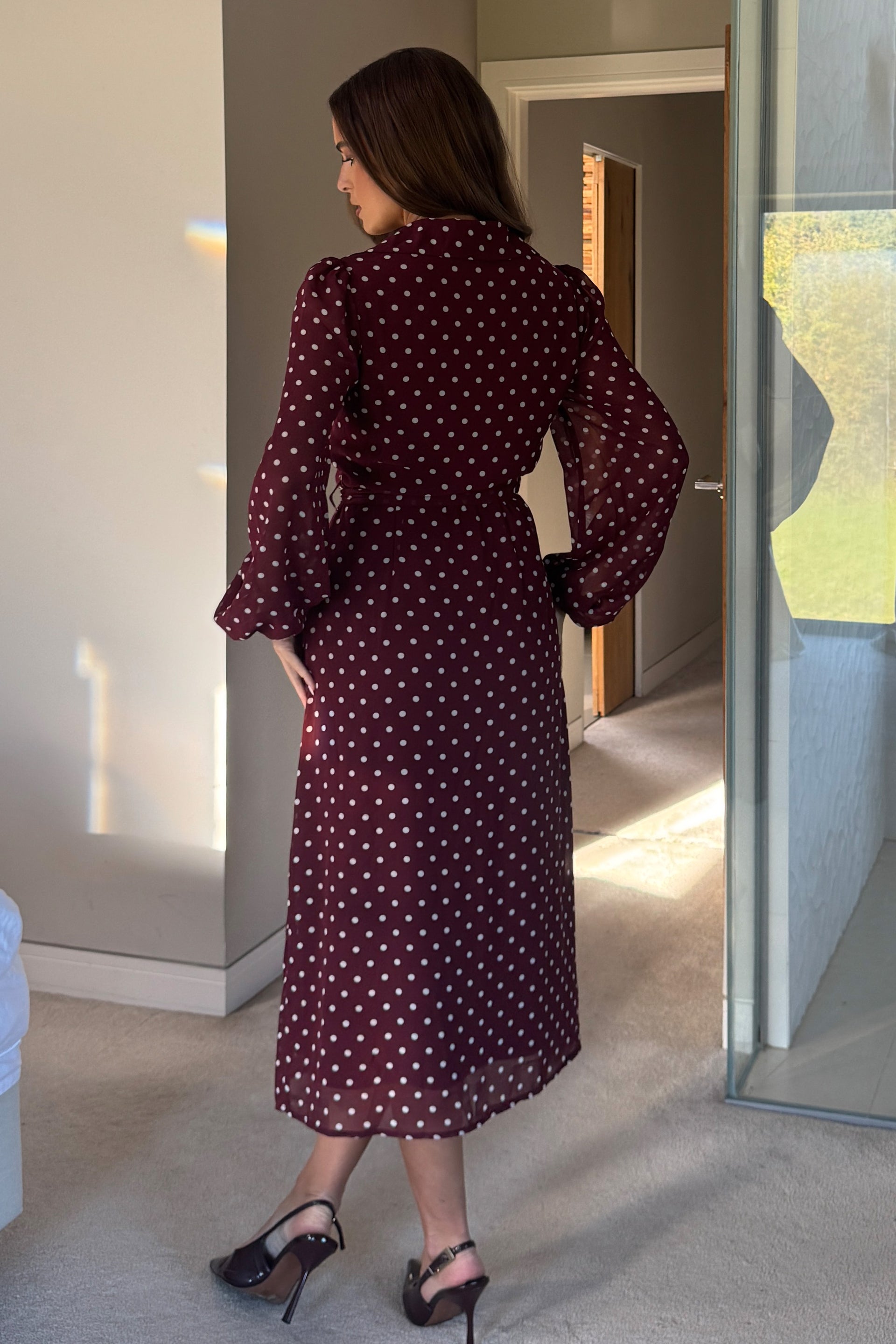 Kaya Berry Spot Print Midi Shirt Dress