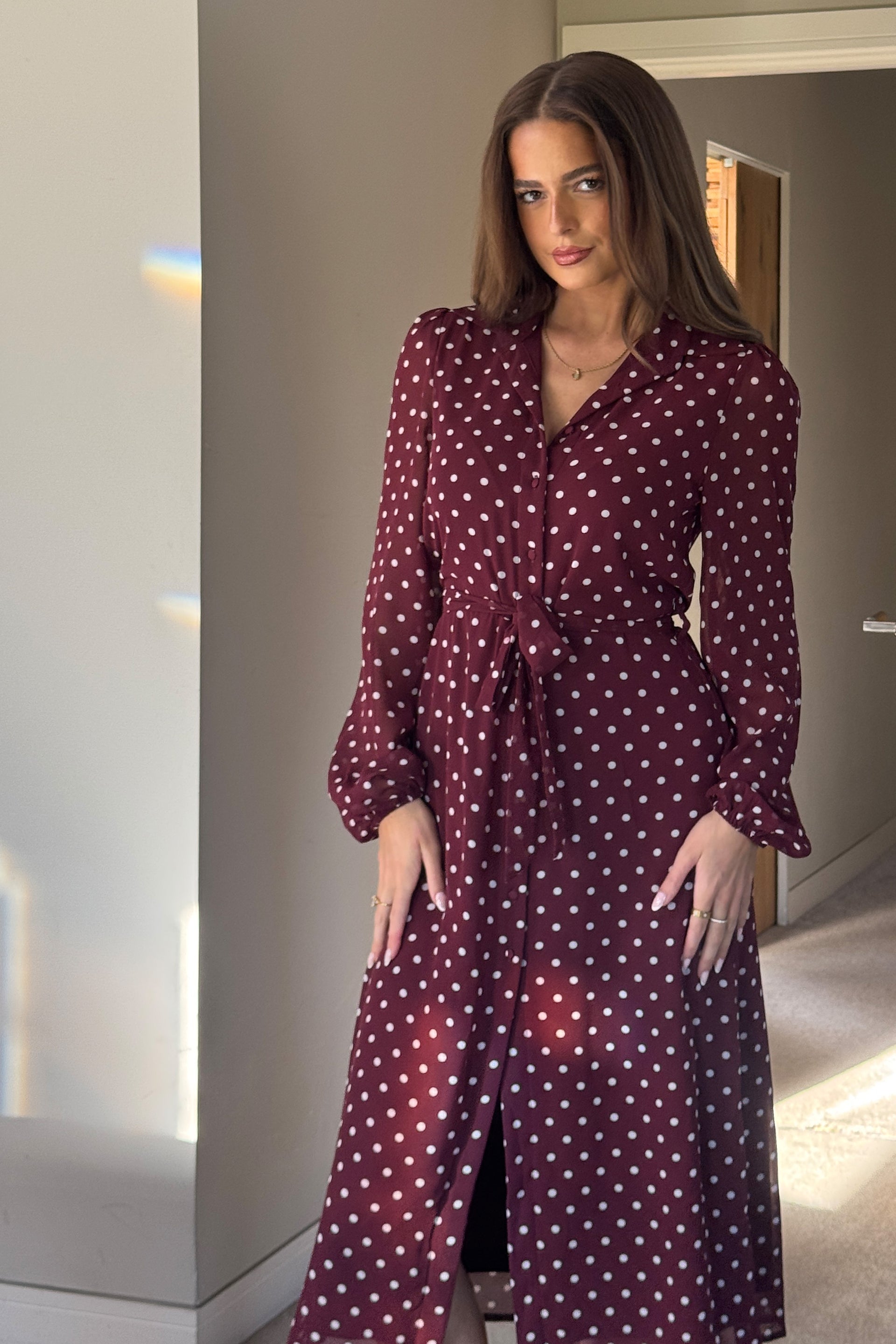 Kaya Berry Spot Print Midi Shirt Dress