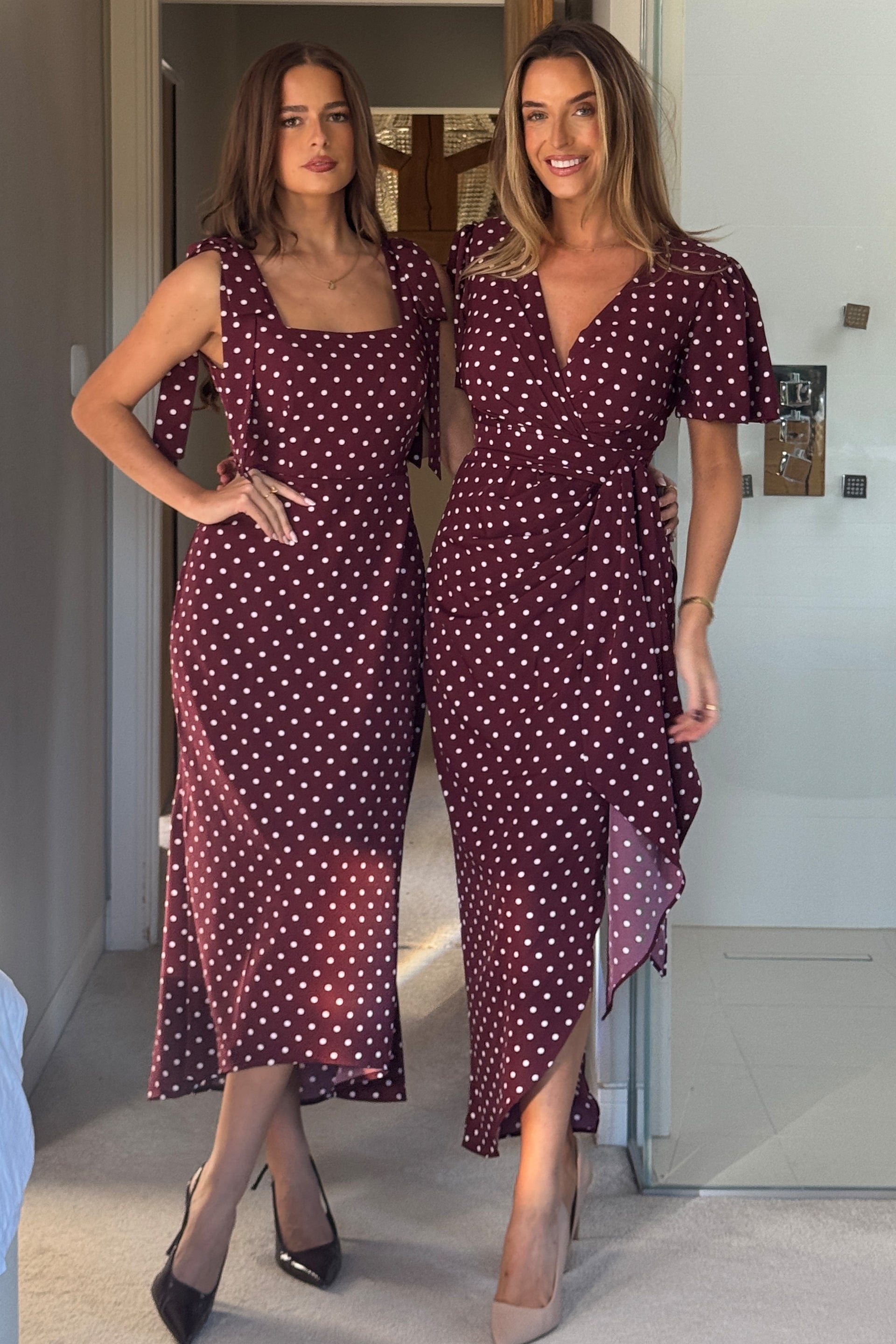 Jovi Tie Shoulder Square Neck Midi Dress Berry Spot
