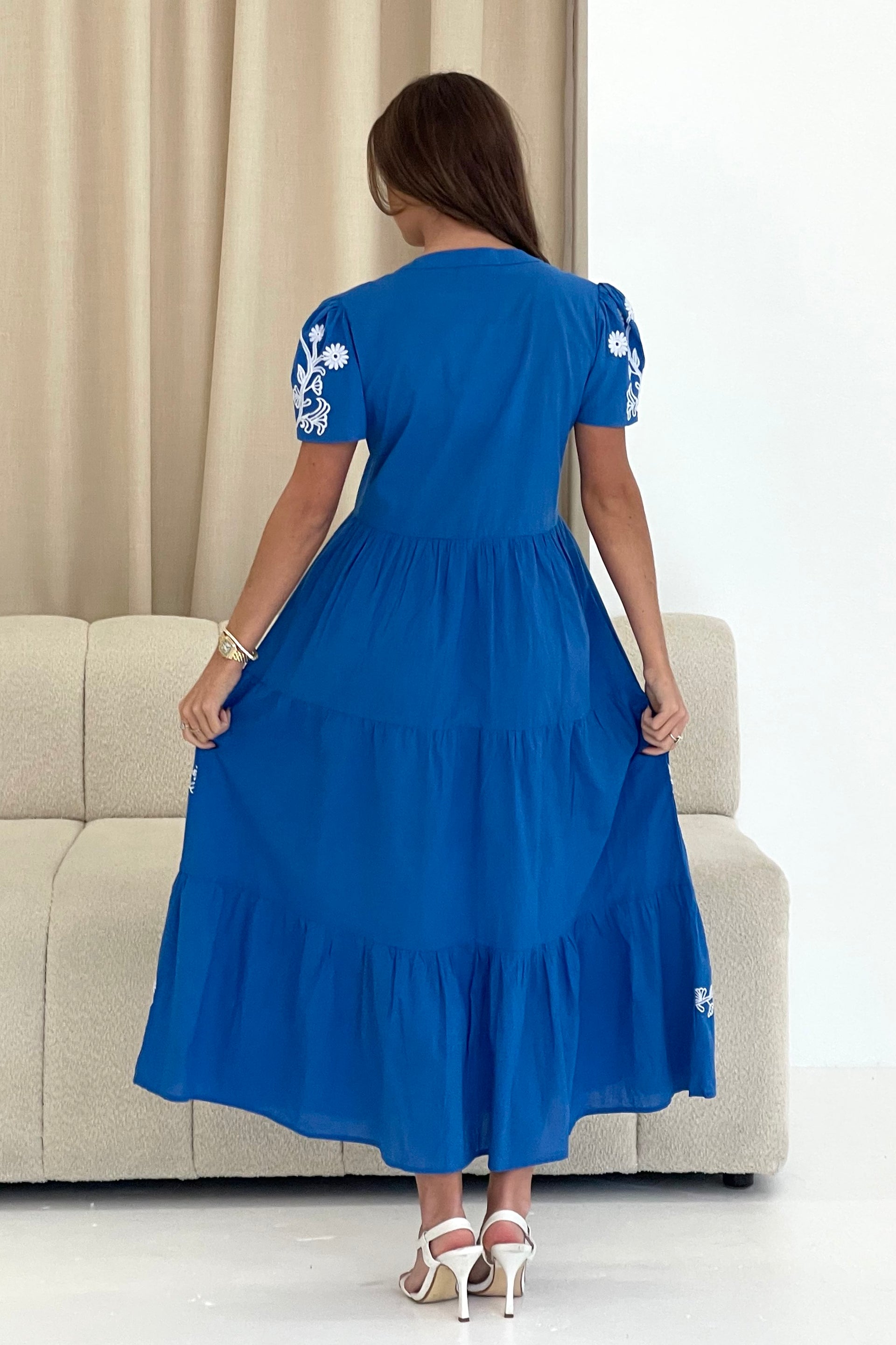 Arina Puff Sleeve V Neck Midi Dress