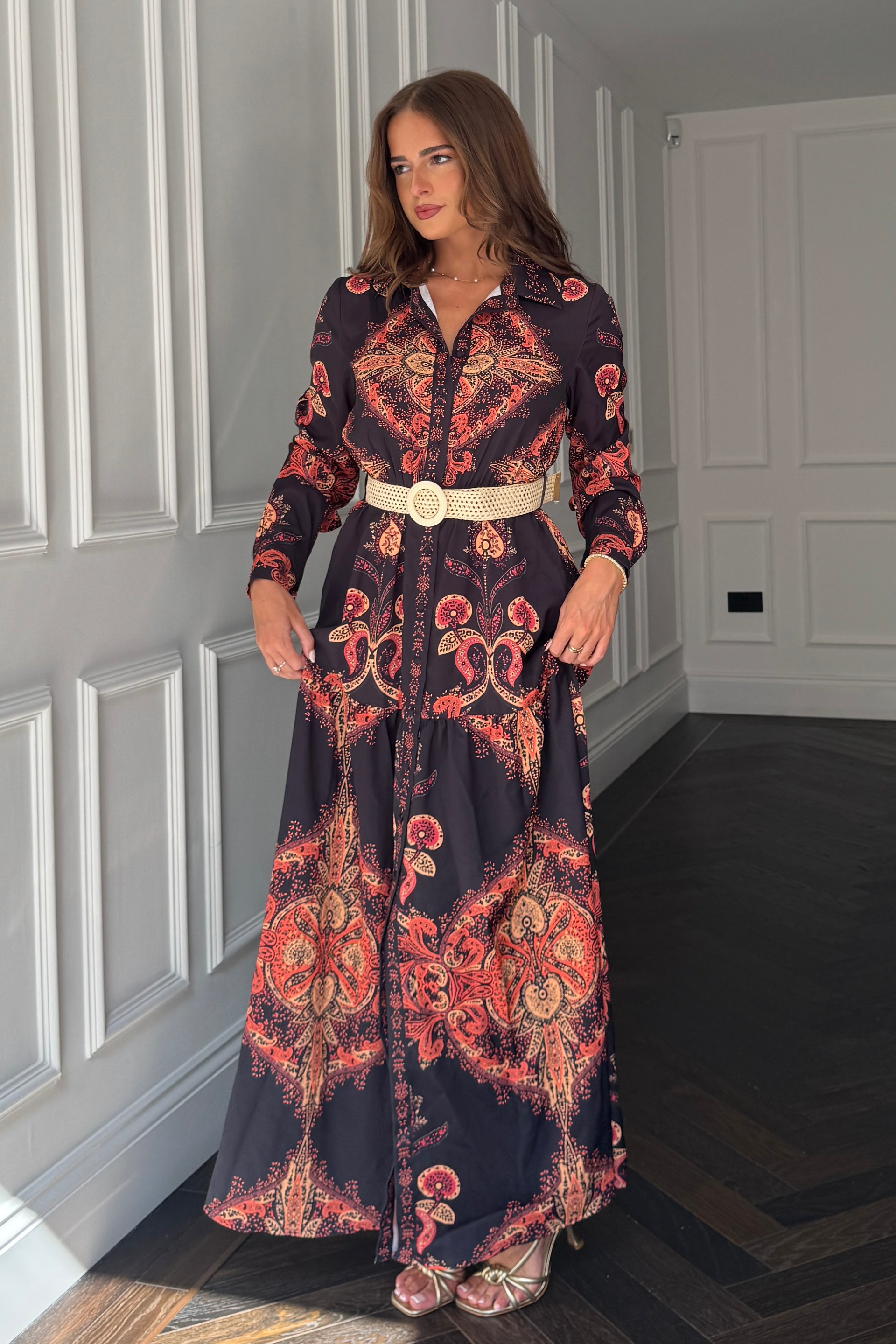 Bowie Tiered Maxi Shirt Dress In Black