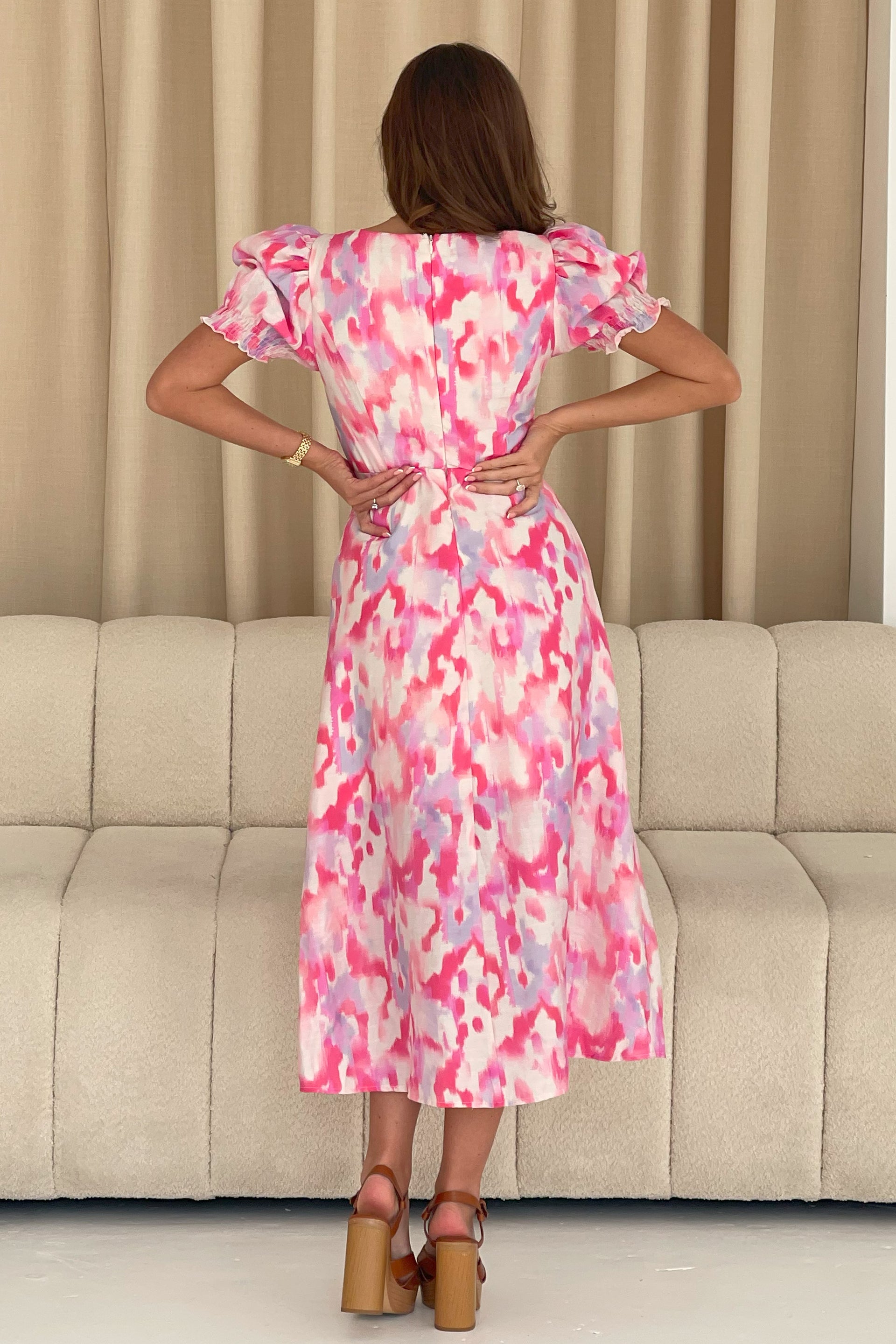 Lillian Pink Abstract Print Midi Dress