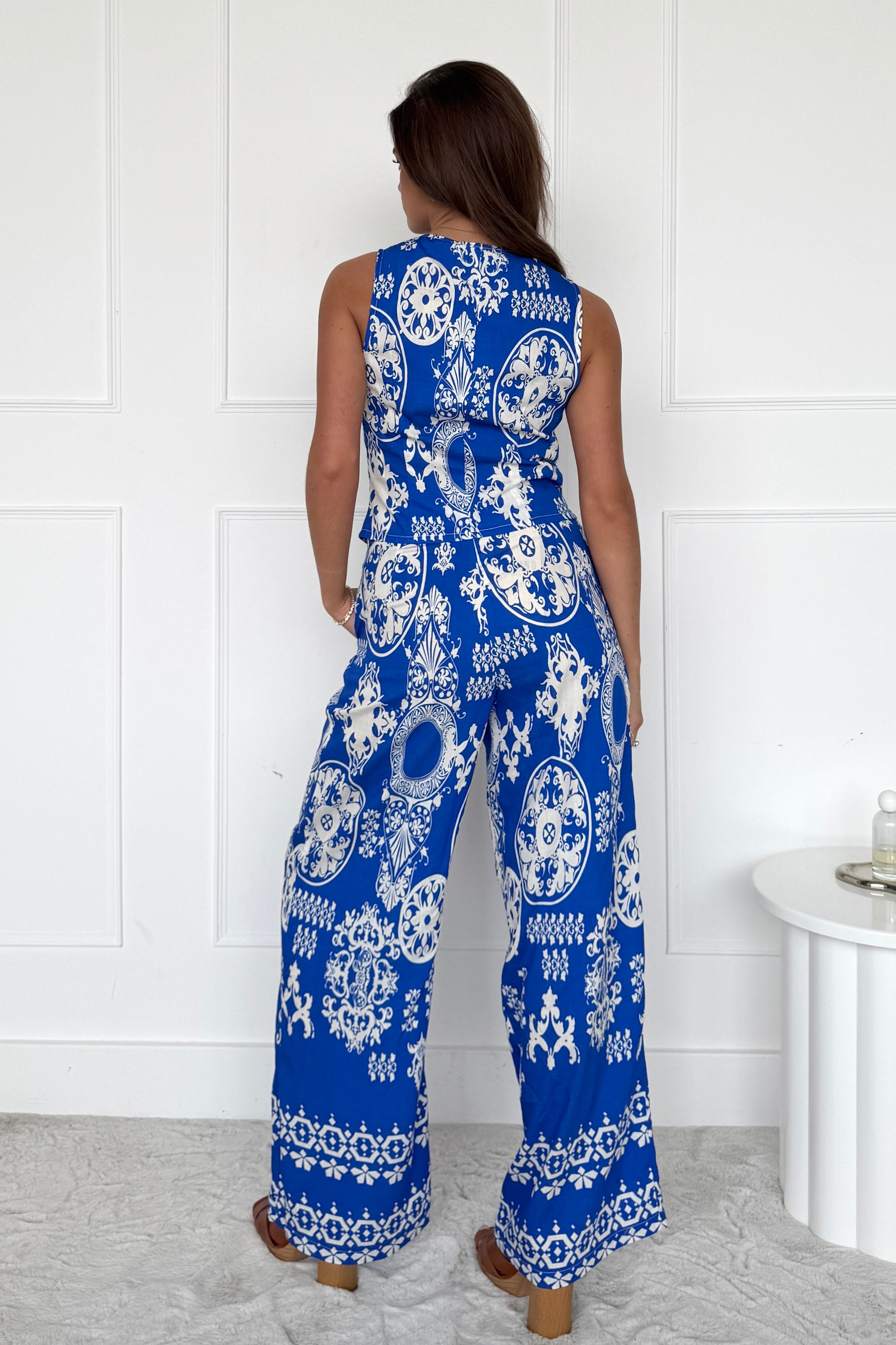 Cara Viscose Blend Printed Trouser In Cobalt