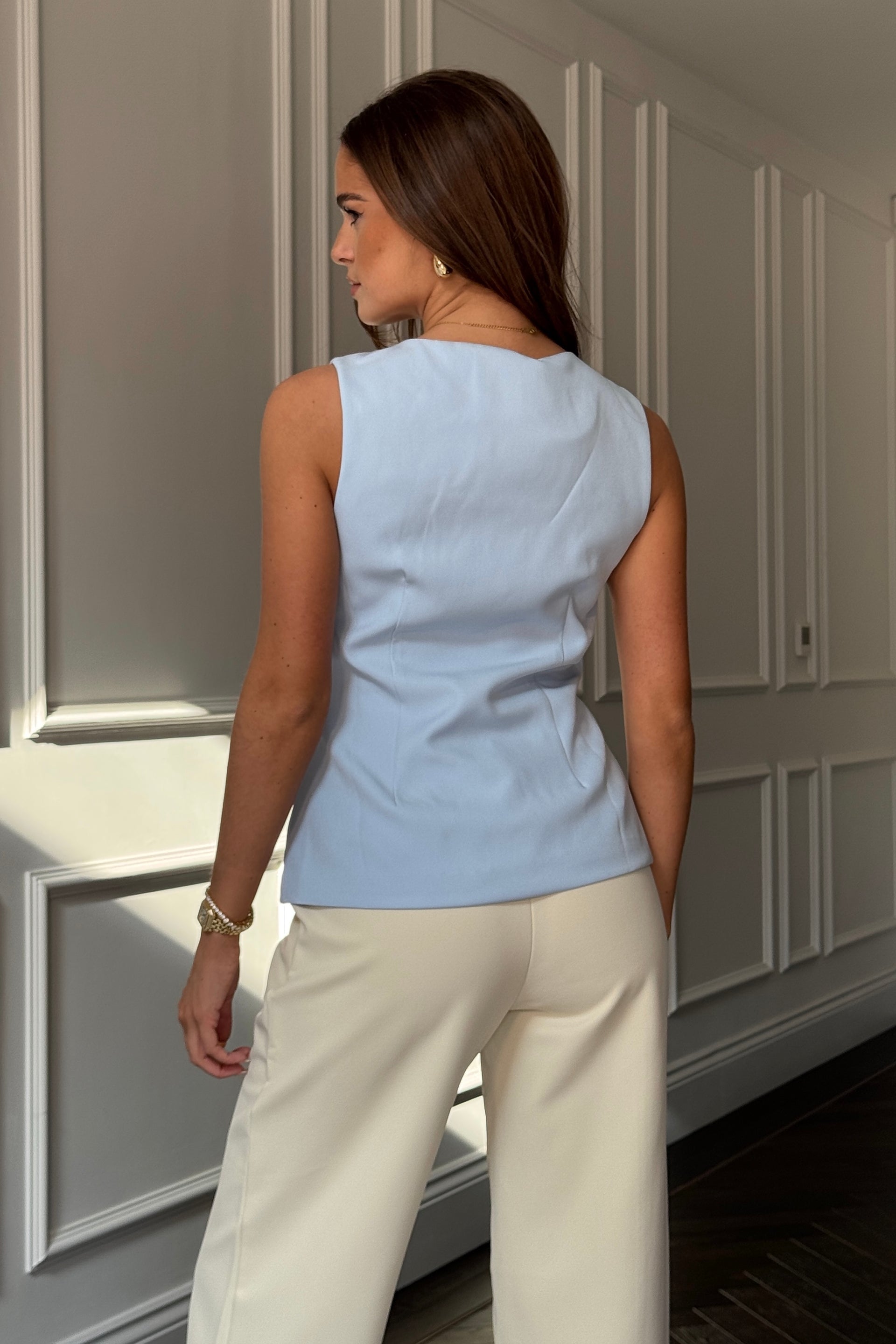 Jamie Square Neckline Waistcoat Sky Blue