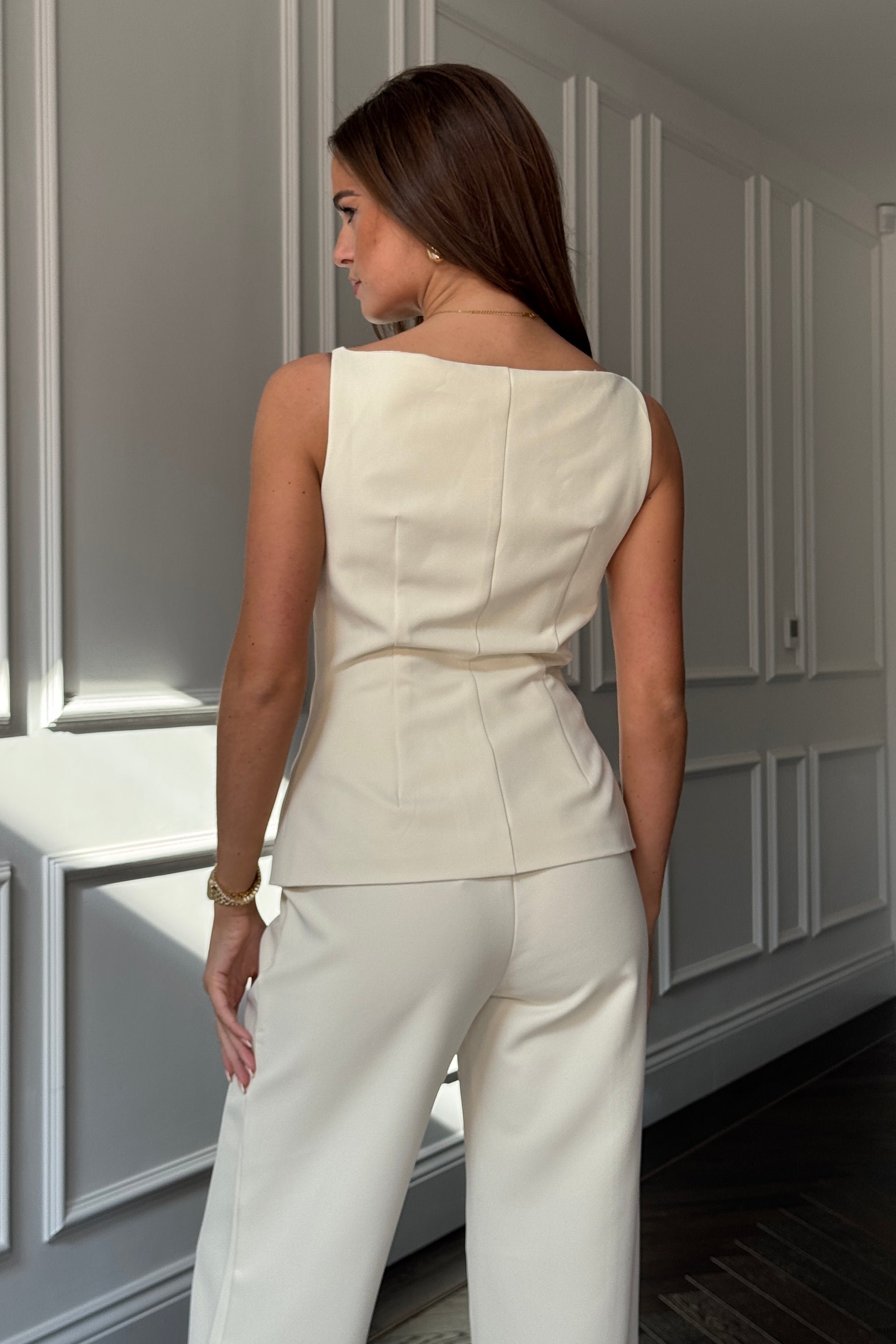 Connor Boat Neck Waistcoat Ivory
