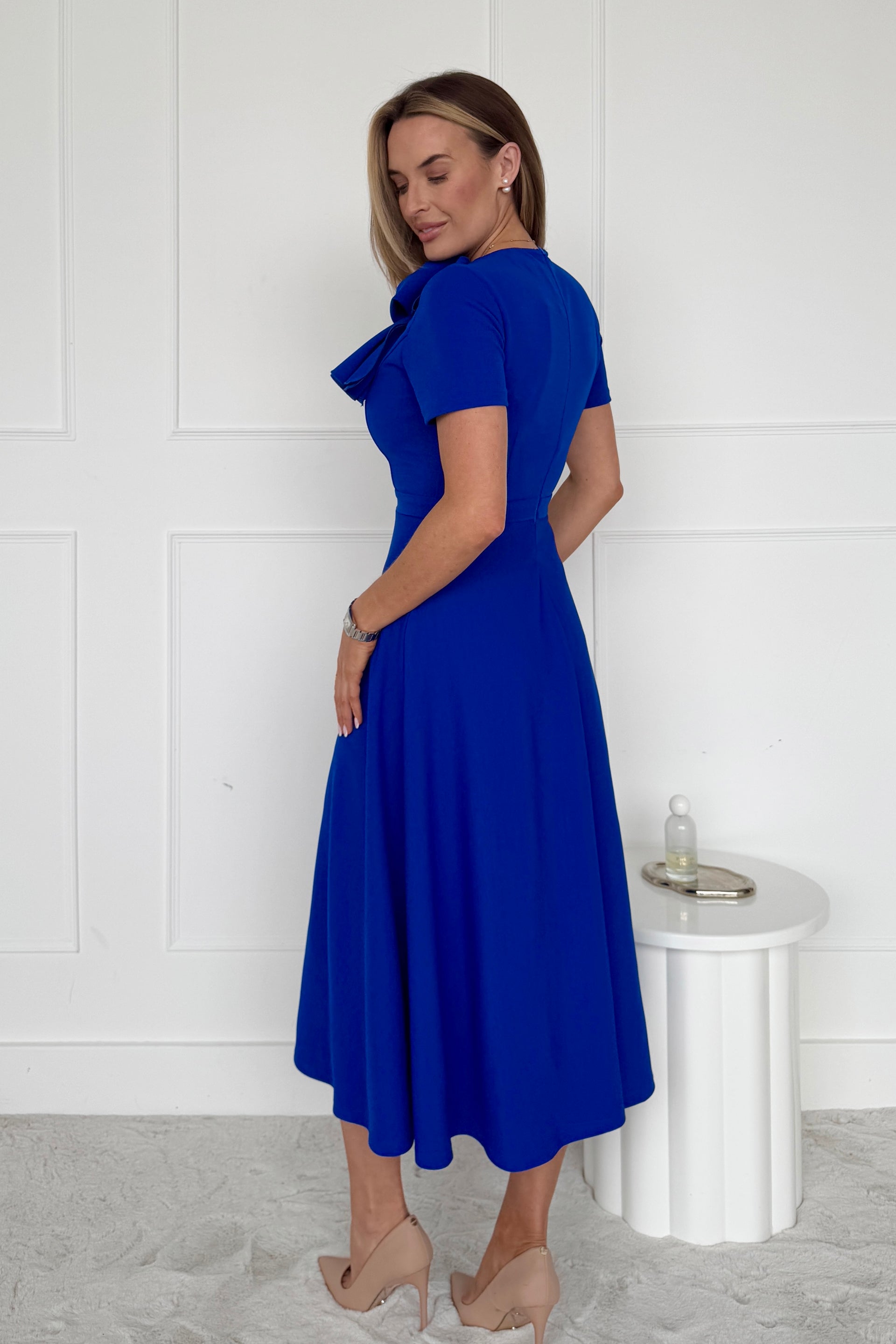 Minta Bow Detail Short Sleeve Midi Dress Cobalt