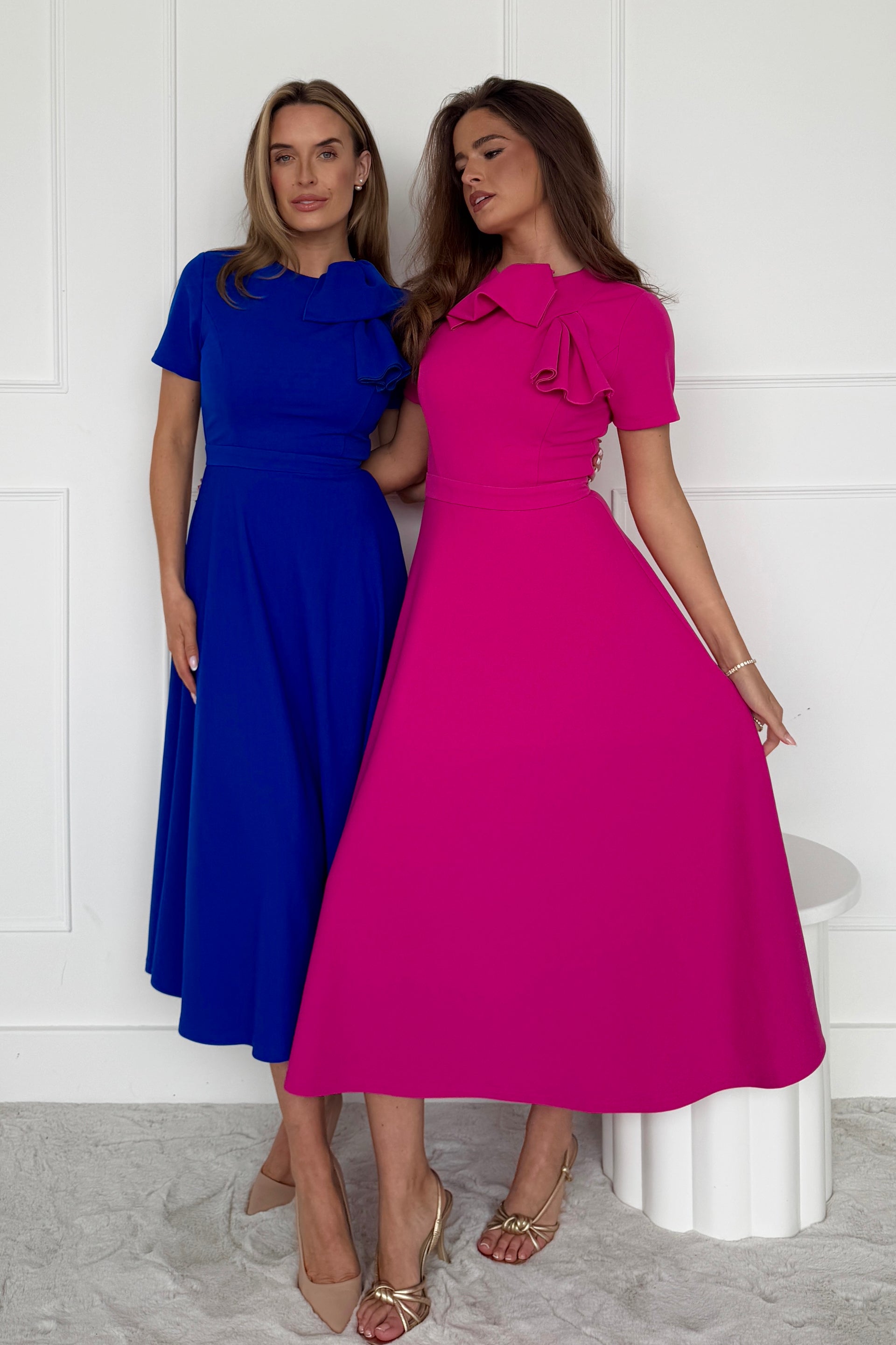 Minta Bow Detail Short Sleeve Midi Dress Cobalt