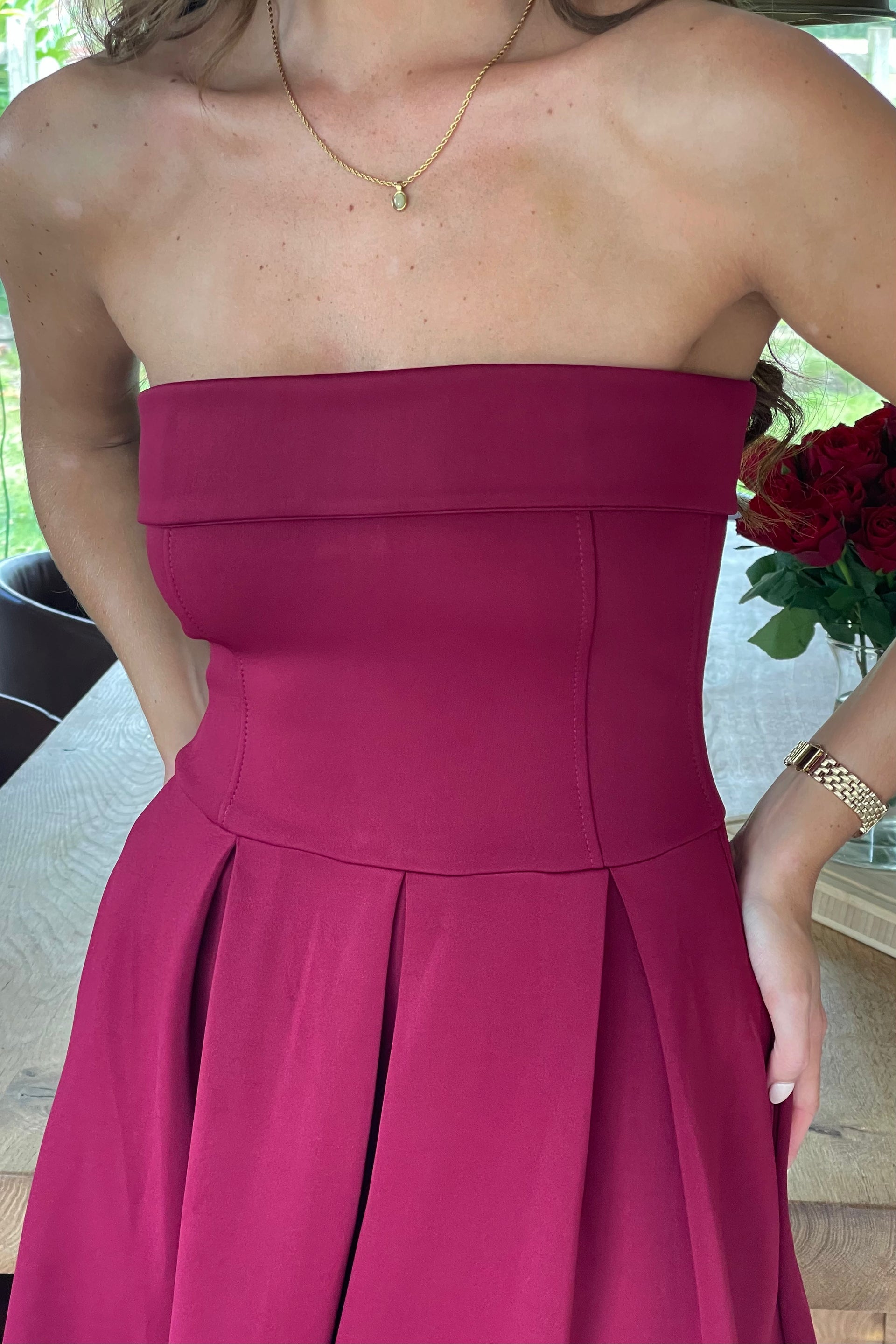 Danni Strapless Bandeau Midi Dress Wine