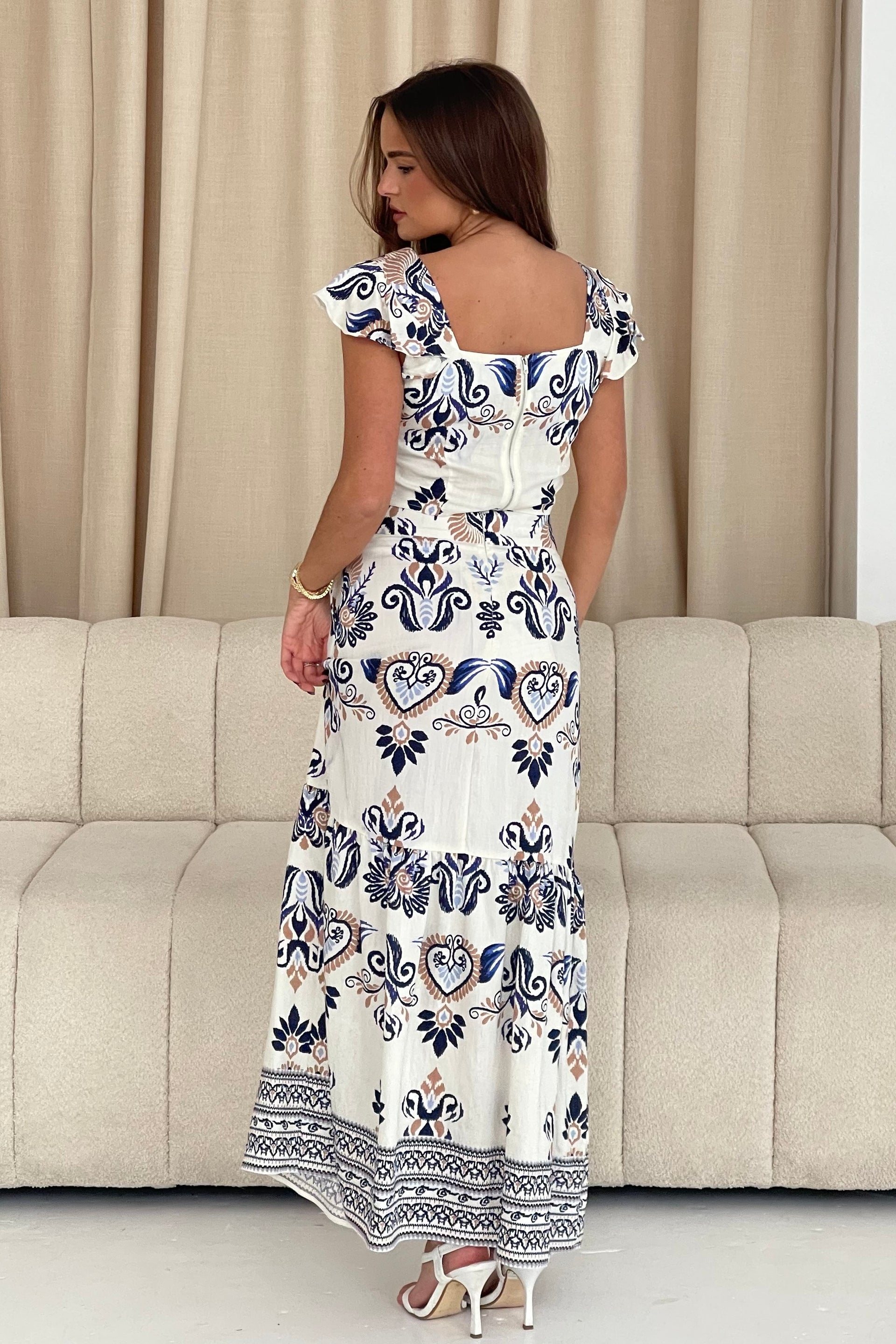 Blossom Cream Abstract Print Skirt