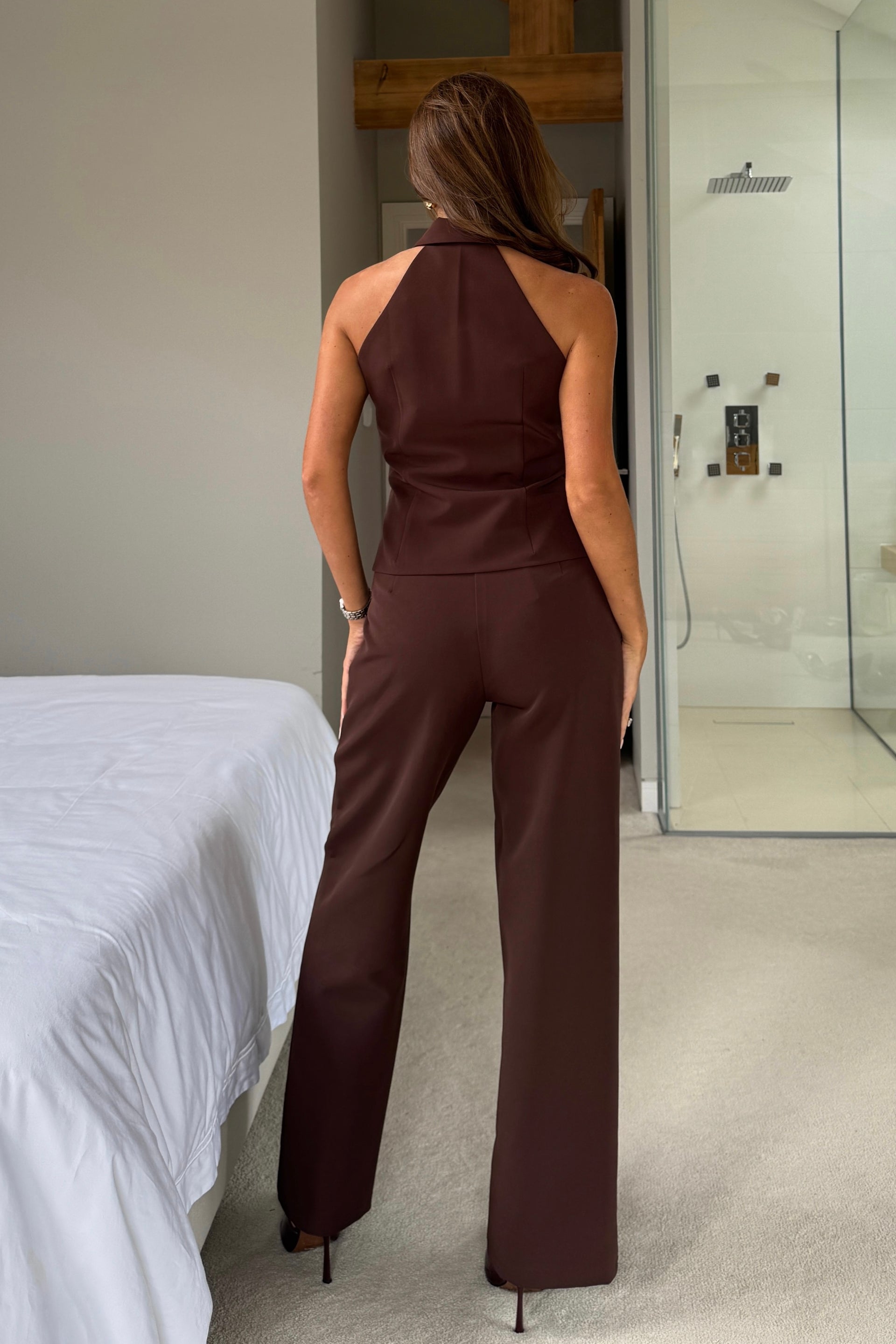 Andy Collared Racer Neck Waistcoat Brown
