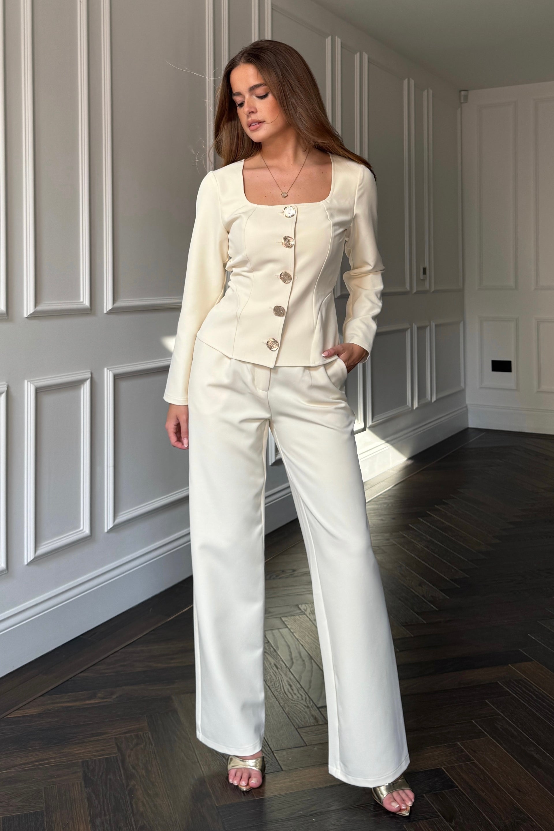 Archer Square Neck Long Sleeve Jacket Cream