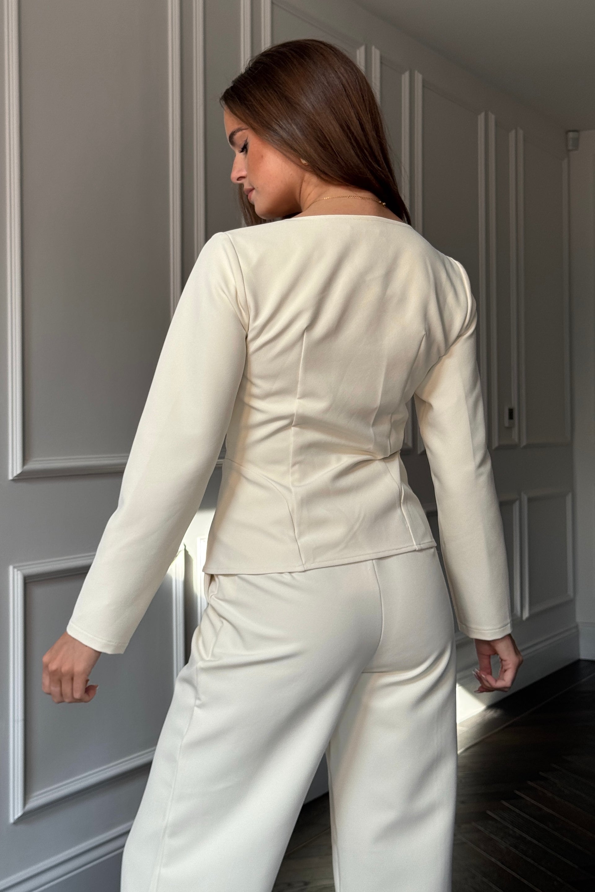 Archer Square Neck Long Sleeve Jacket Cream