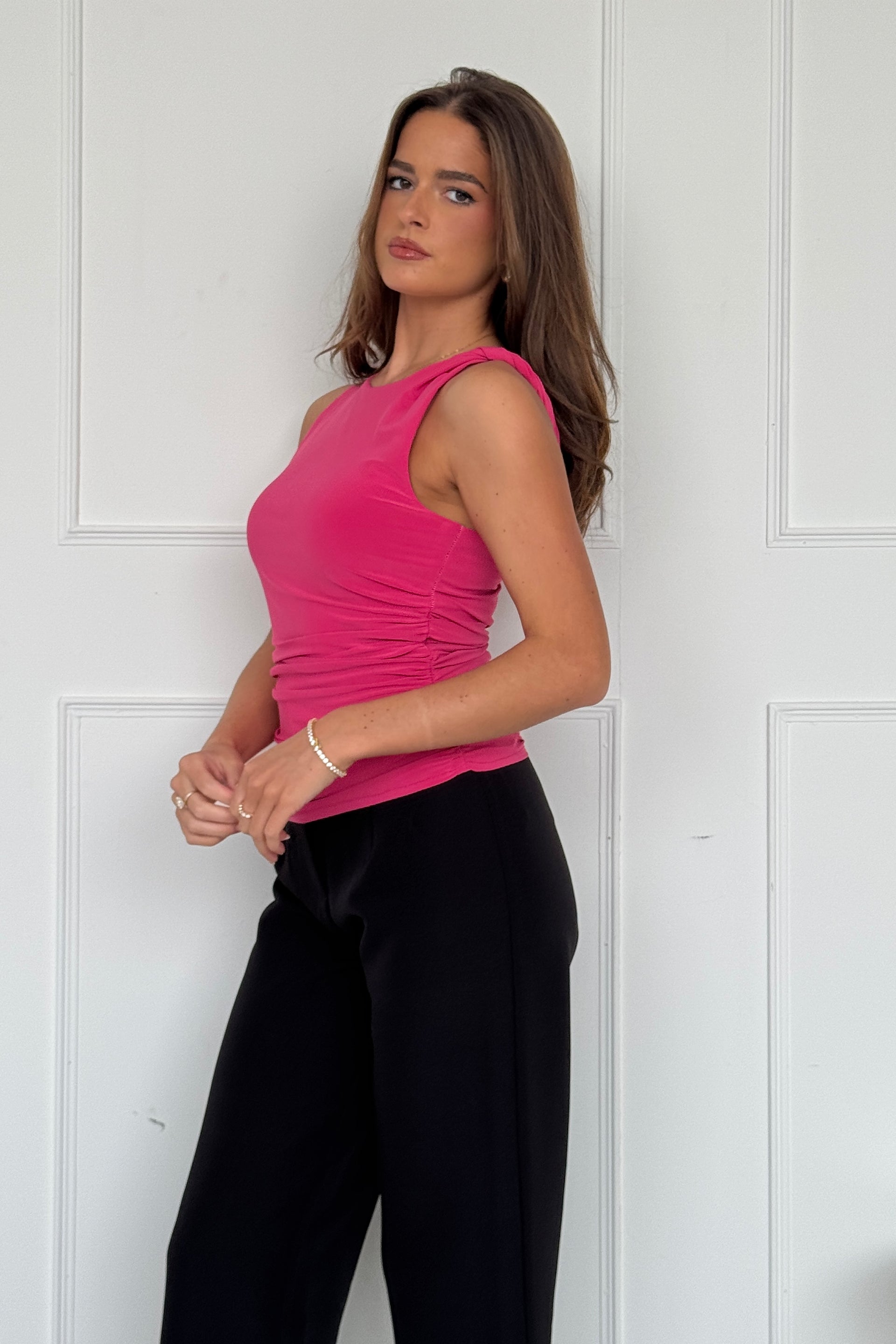 Liv Reversible Double Layered Twist Detail Tank Top Cerise