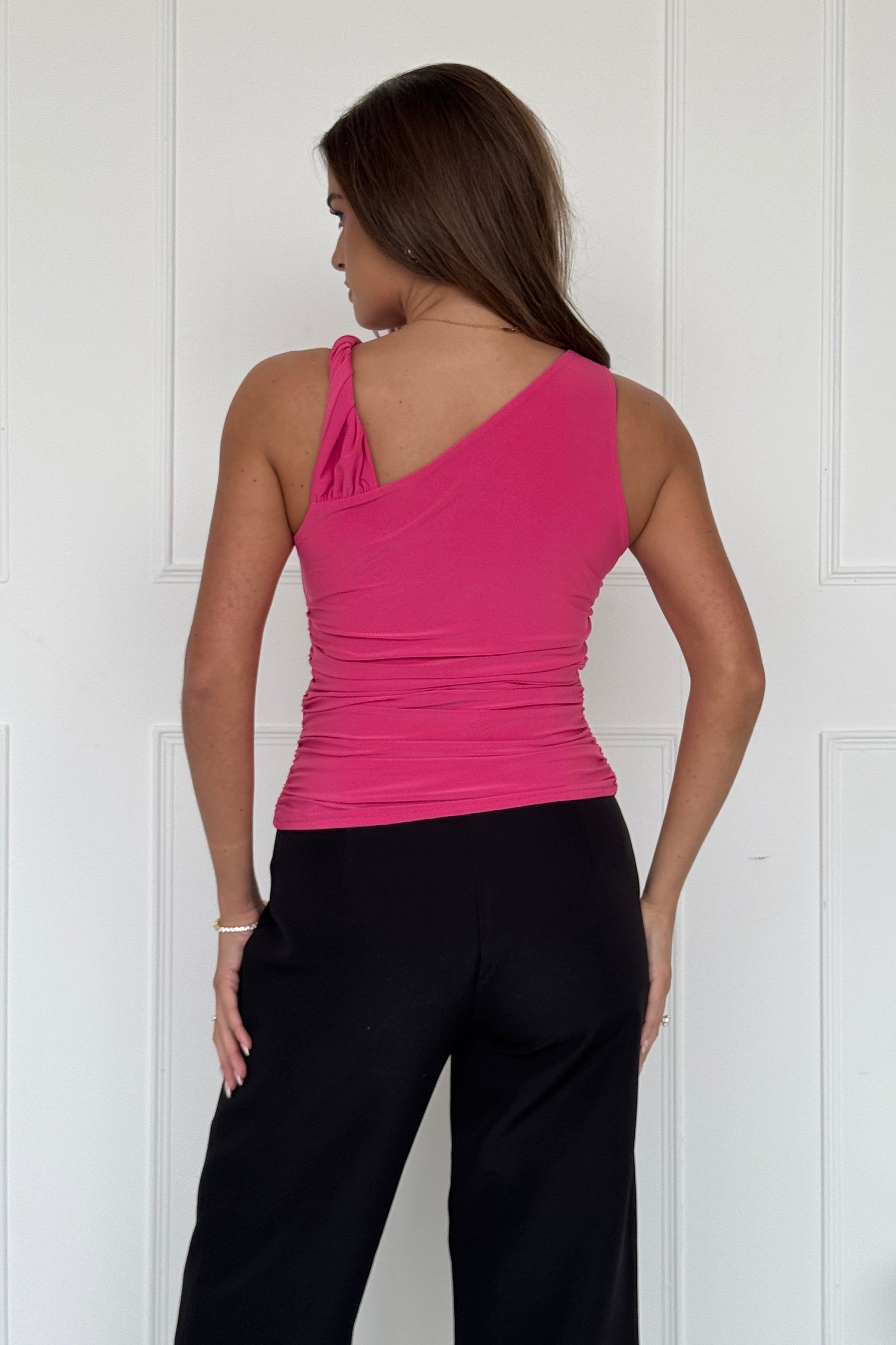 Liv Reversible Double Layered Twist Detail Tank Top Cerise