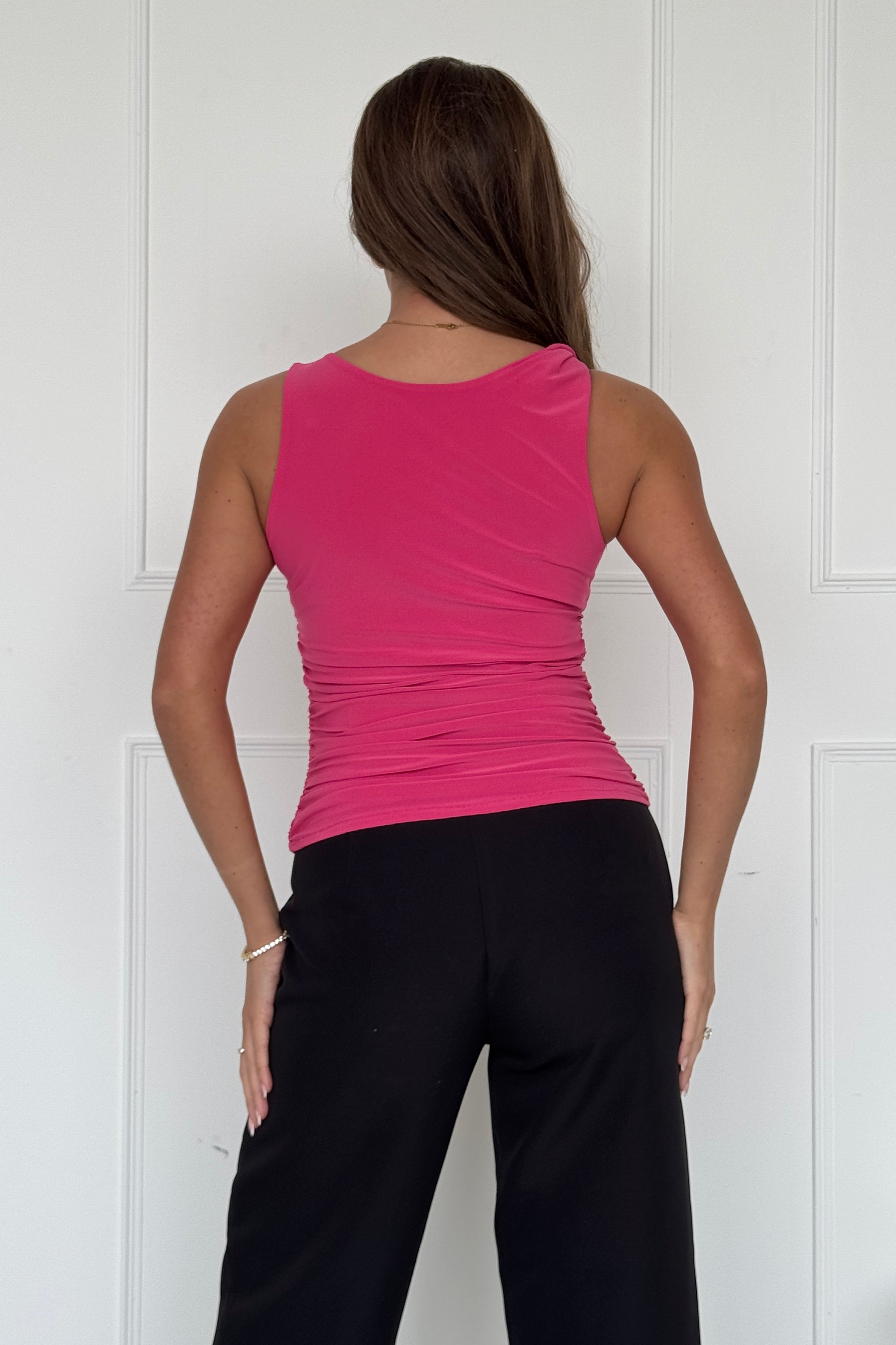 Liv Reversible Double Layered Twist Detail Tank Top Cerise
