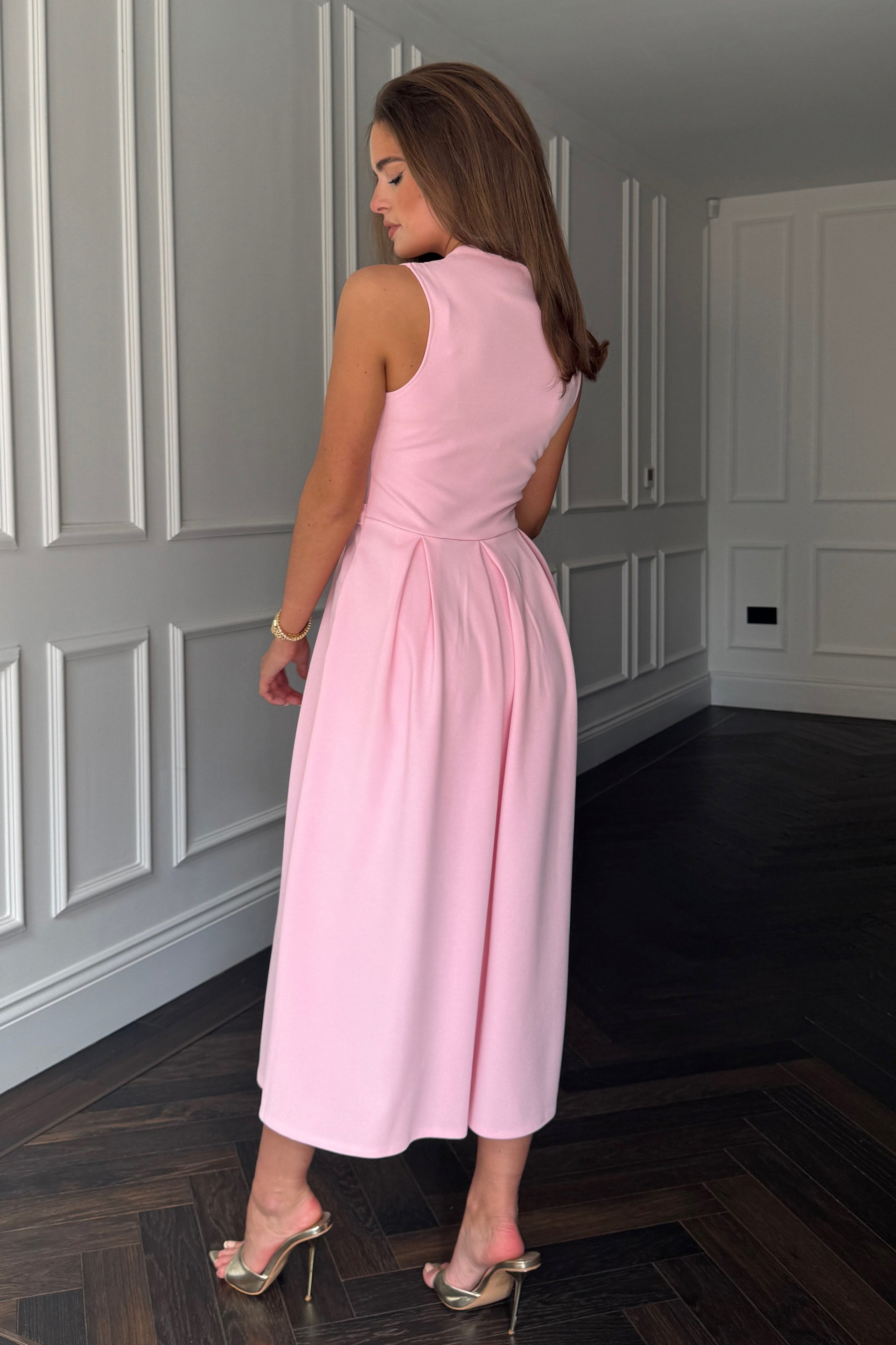 Ameya Notch Neck Sleeveless Midi Dress Pink