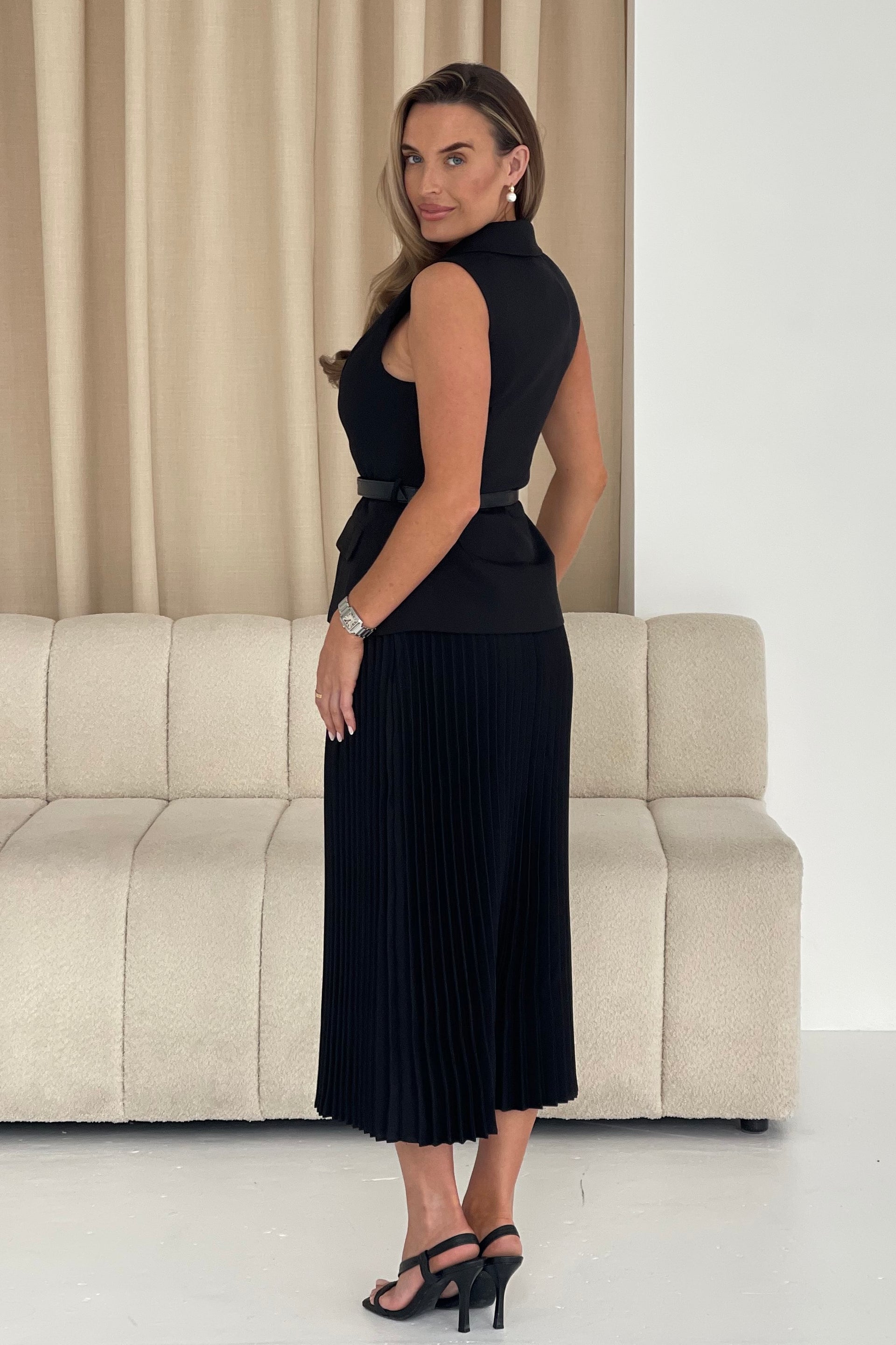 Jacqueline Belted Longline Waistcoat Black