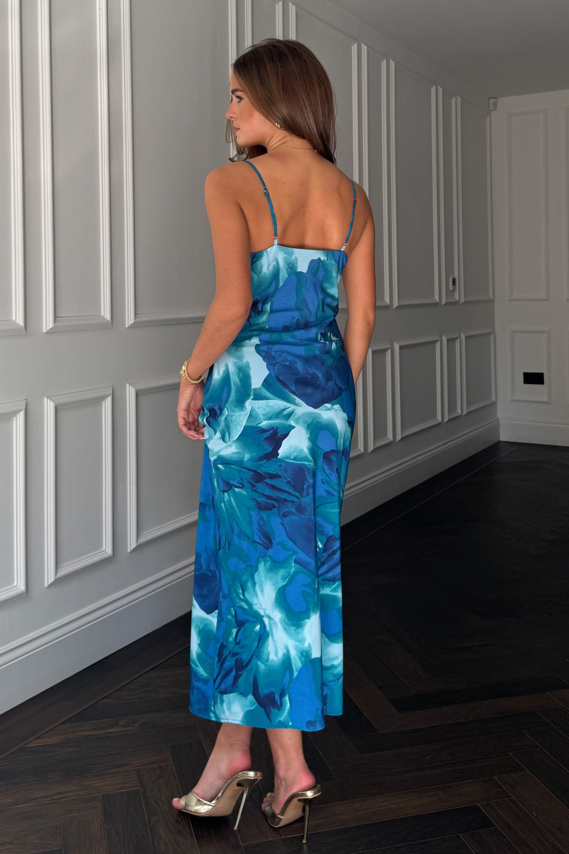 Naomi Blue Floral Slip Midi Dress