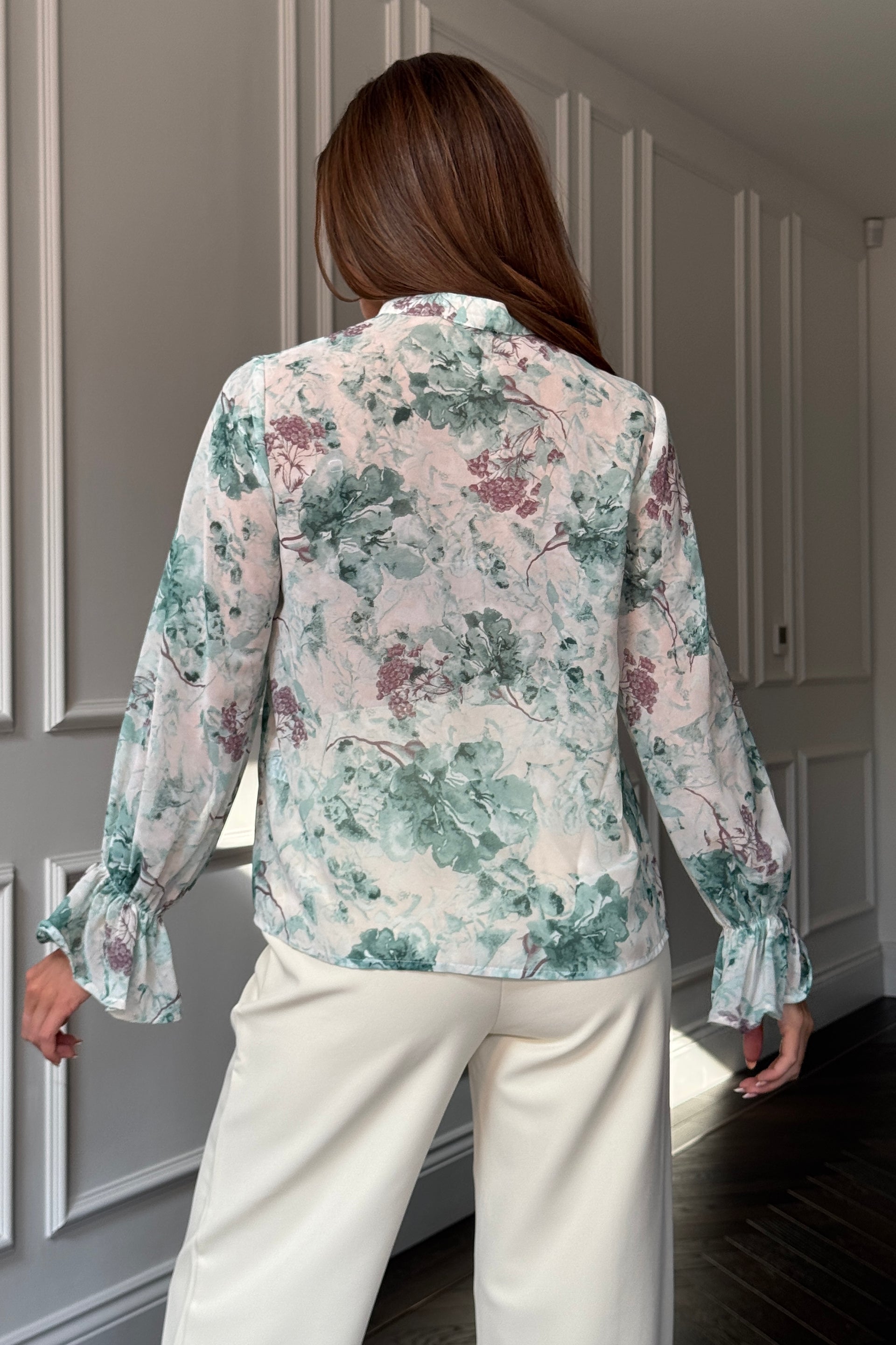 Aideen Frill Sleeve Floral High Neck Blouse