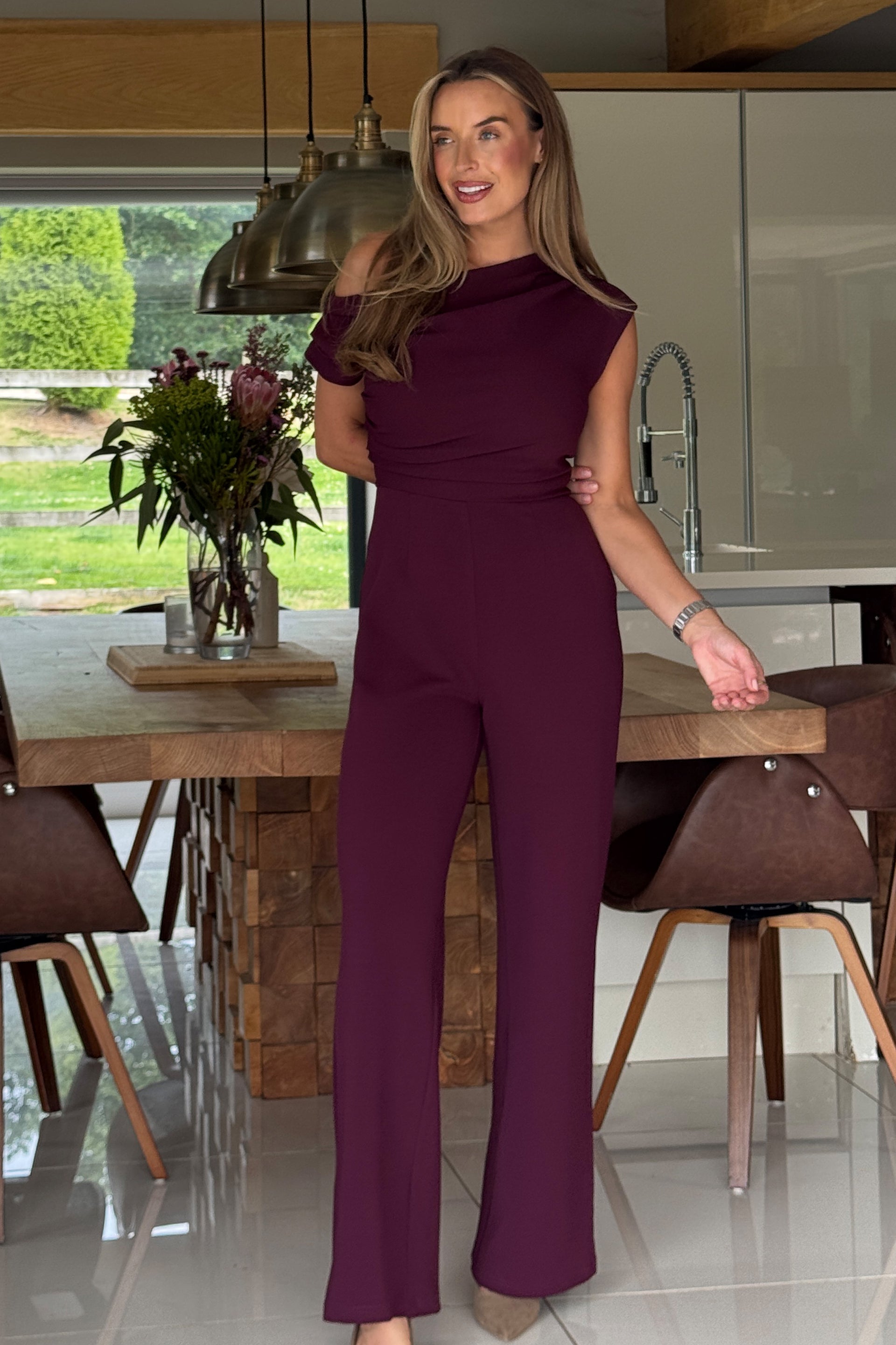 Donna Asymmetric Neckline Jumpsuit Plum