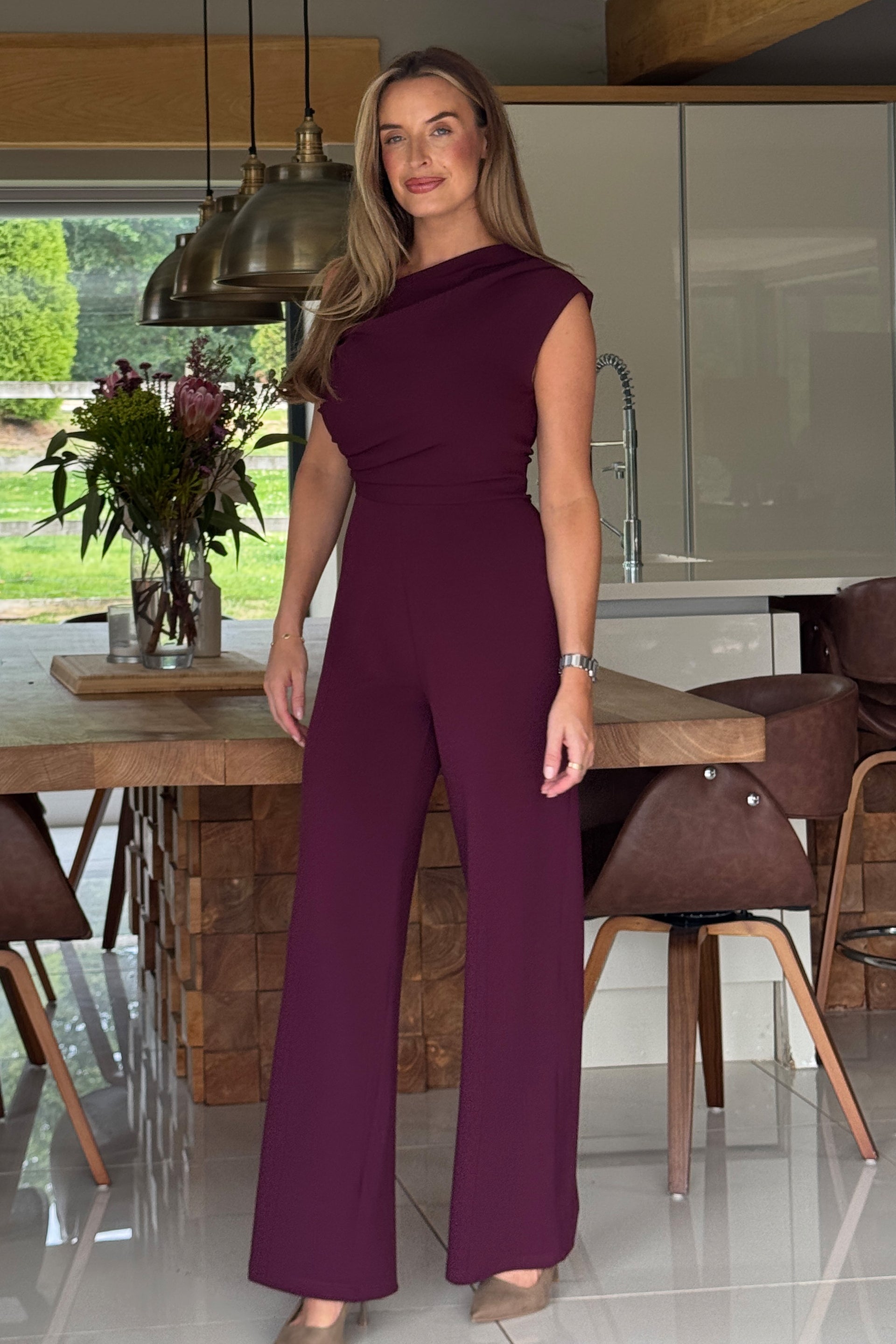 Donna Asymmetric Neckline Jumpsuit Plum