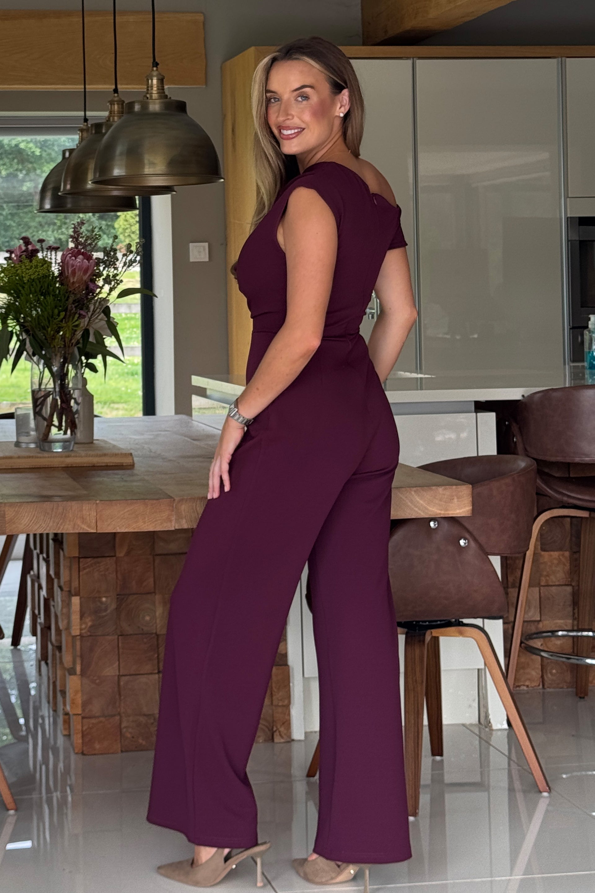 Donna Asymmetric Neckline Jumpsuit Plum