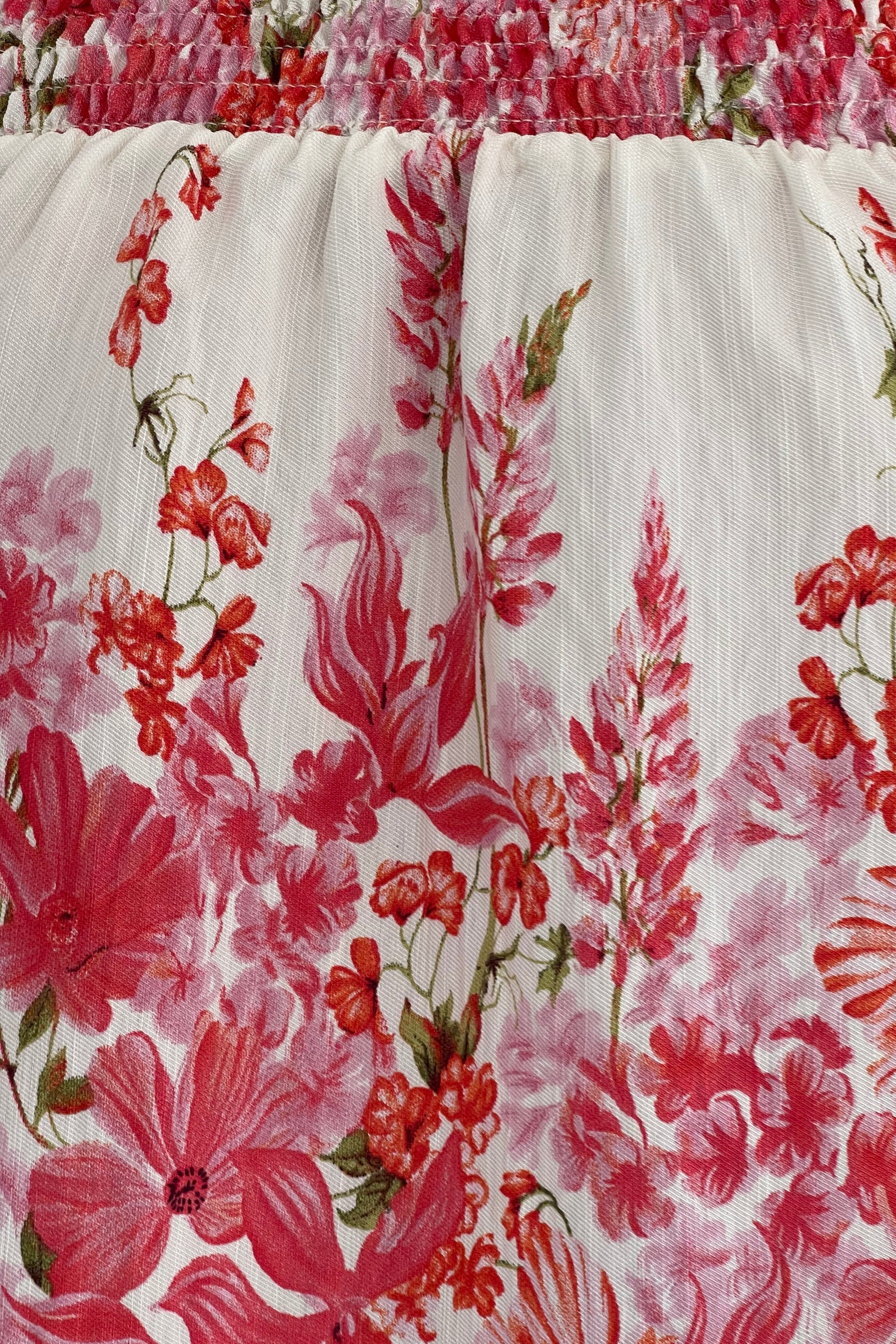 Candace Shirred Bardot Pink Floral Top