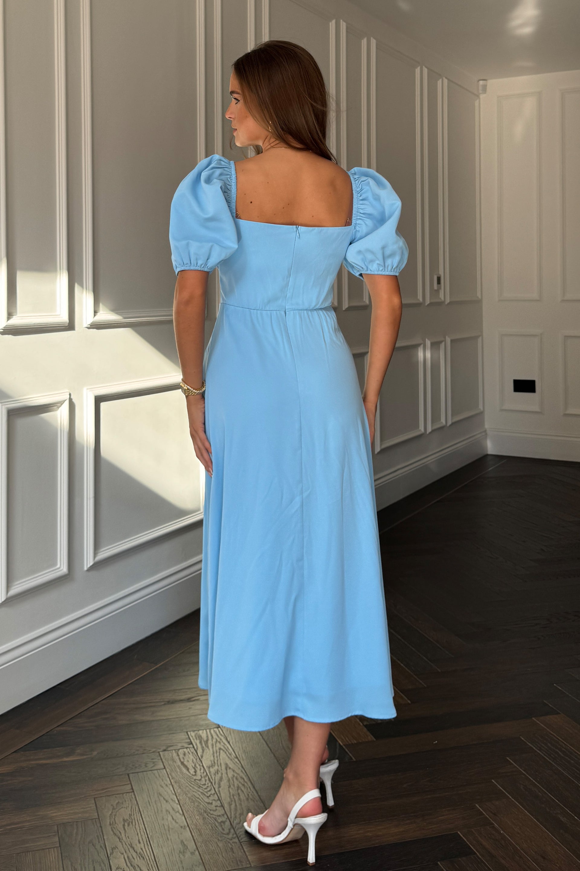 Jemima Square Neck Midi Dress Blue