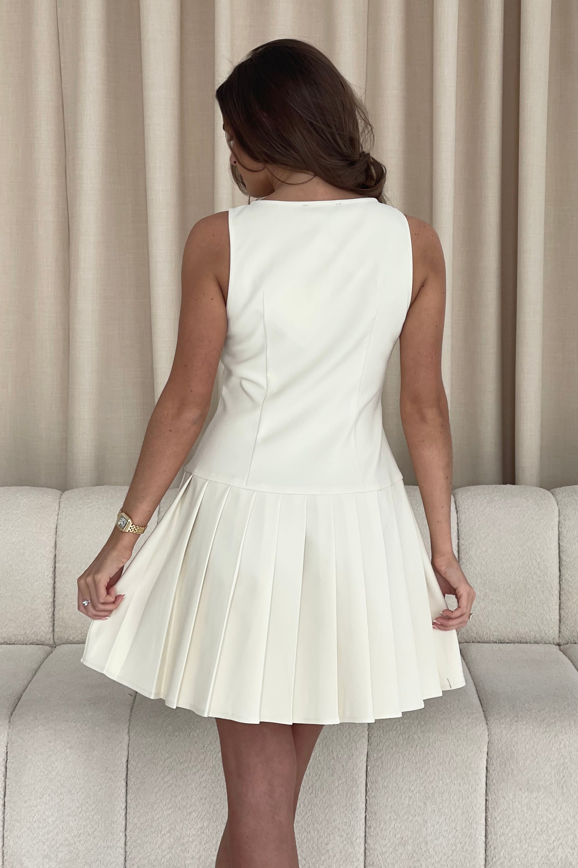 Penelope Tailored Pleated Mini Dress Cream