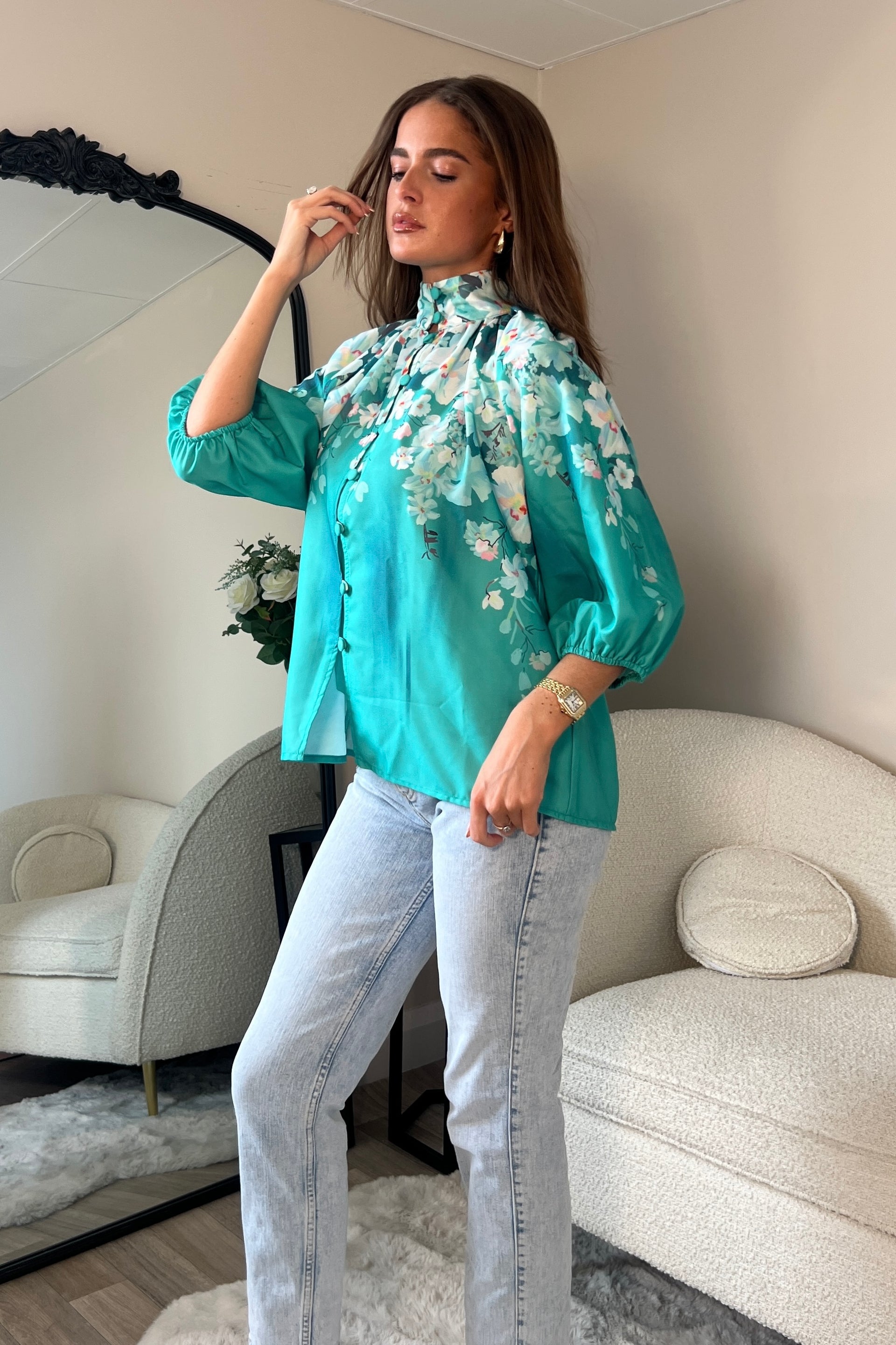 Tracey Balloon Sleeve High Neck Blouse
