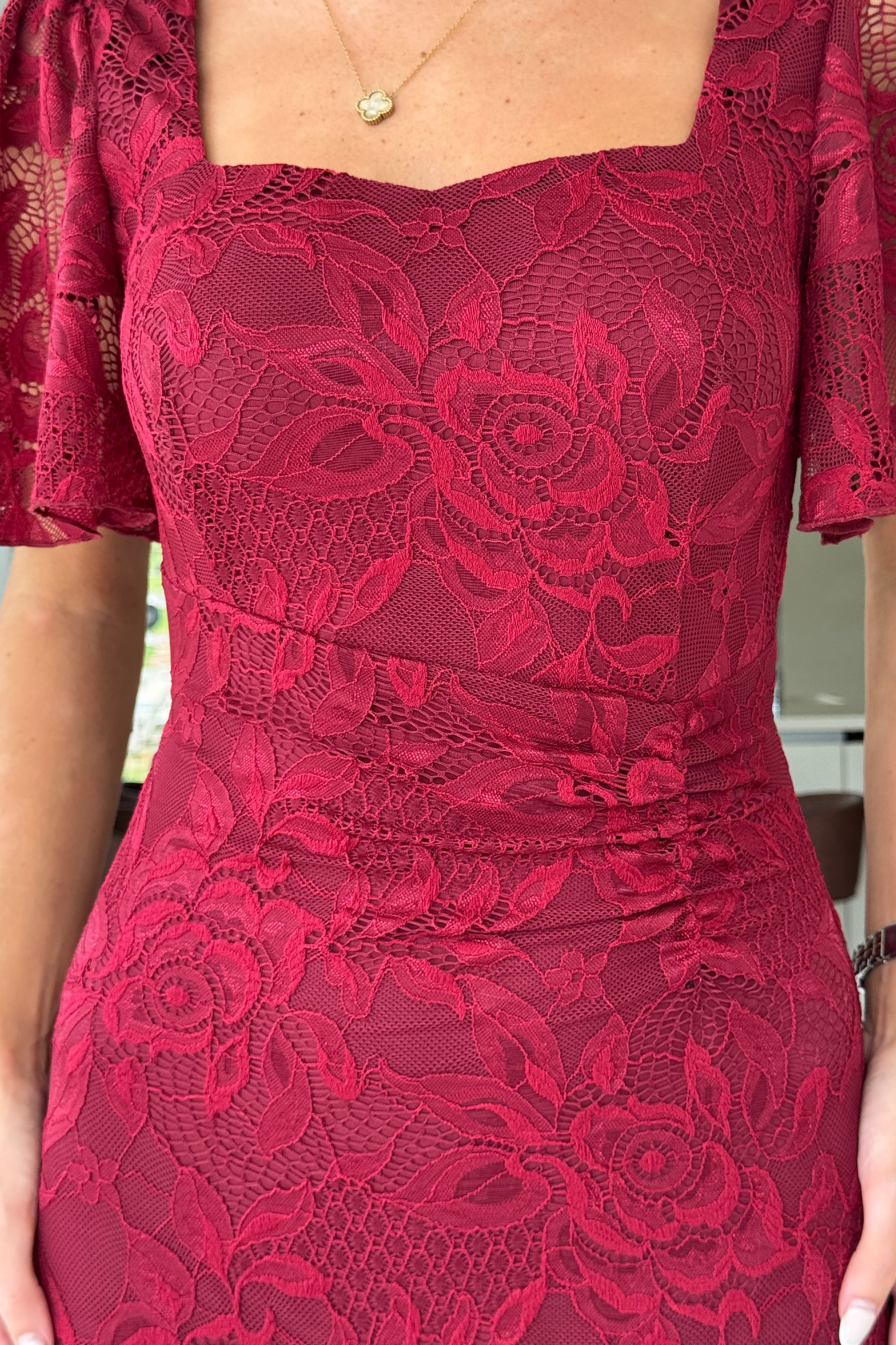 Heidi Berry Lace Ruched Midi Dress